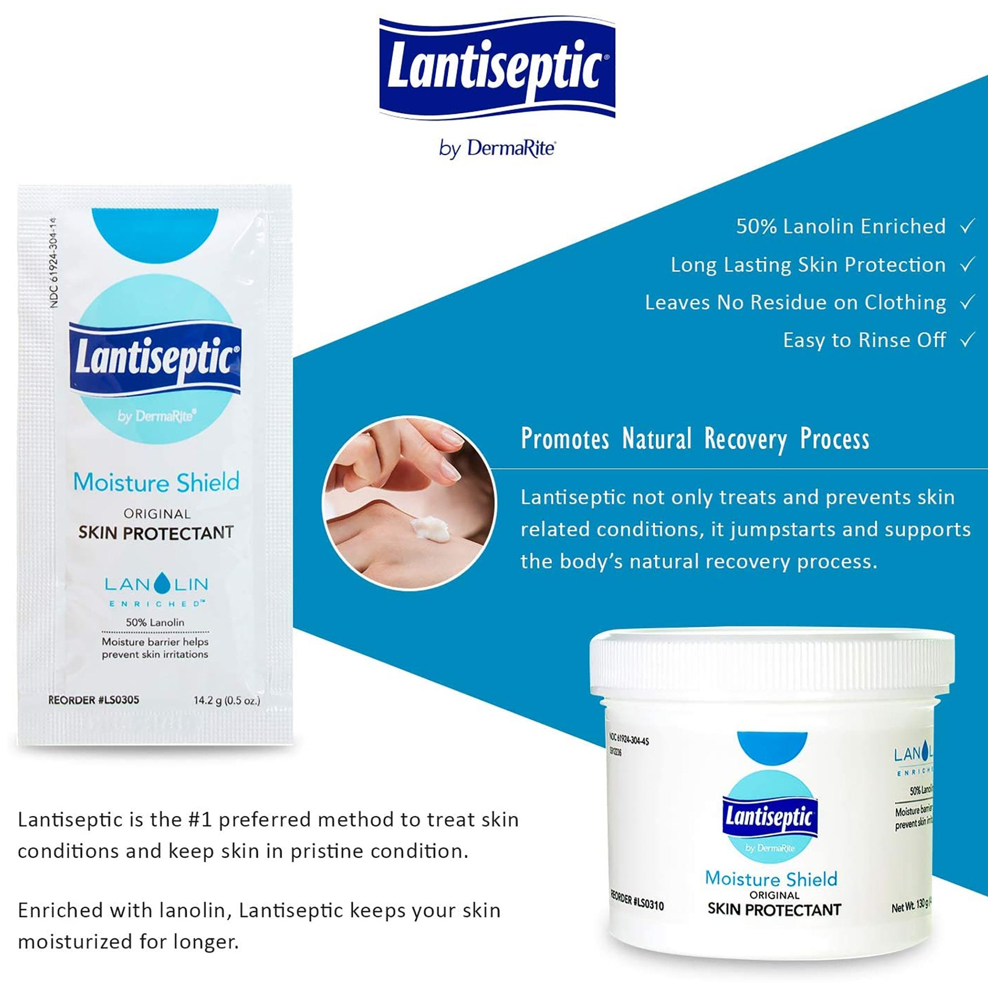 Lantiseptic Skin Protectant, 50% Lanolin, Unscented Ointment, 5 g Individual Packet