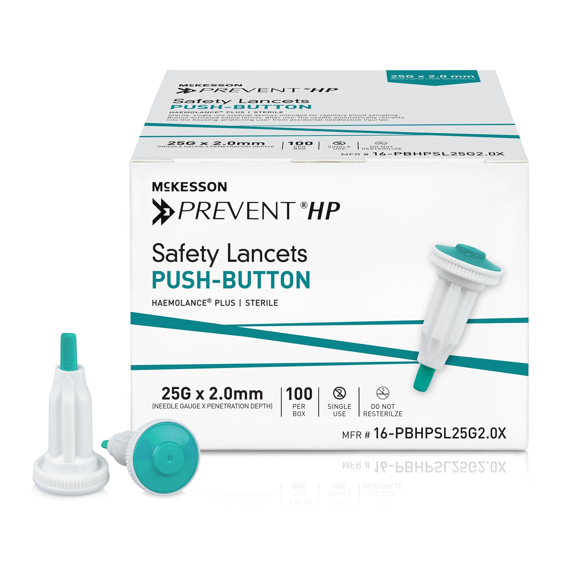 McKesson Prevent® HP Push Button Safety Lancet, 25 Gauge, 2.0 mm