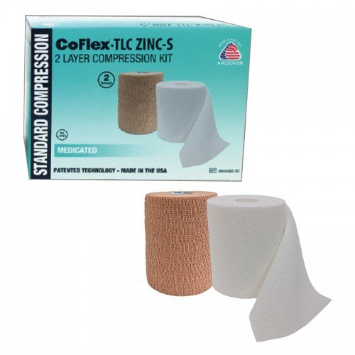 CoFlex® TLC Zinc with Indicators Self-adherent / Pull On Closure 2 Layer Compression Bandage System, 4 Inch x 6 Yard / 4 Inch x 7 Yard