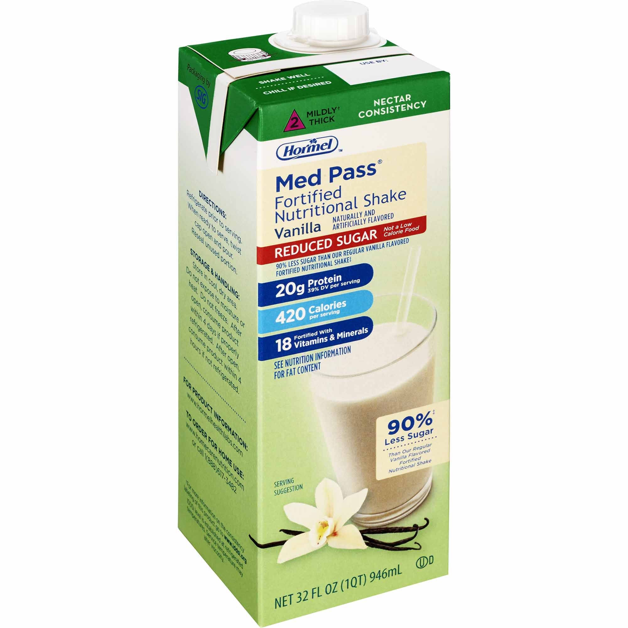 Med Pass® Reduced Sugar Vanilla Fortified Nutritional Shake, 32 oz. Carton