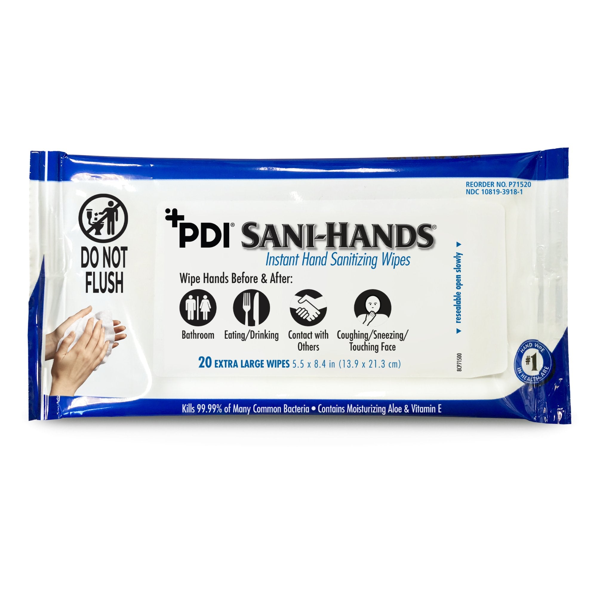 Sani-Hands Hand Sanitizing Wipes, Ethyl Alcohol, Scented, 5½ x 8.4 Inch Soft Pack