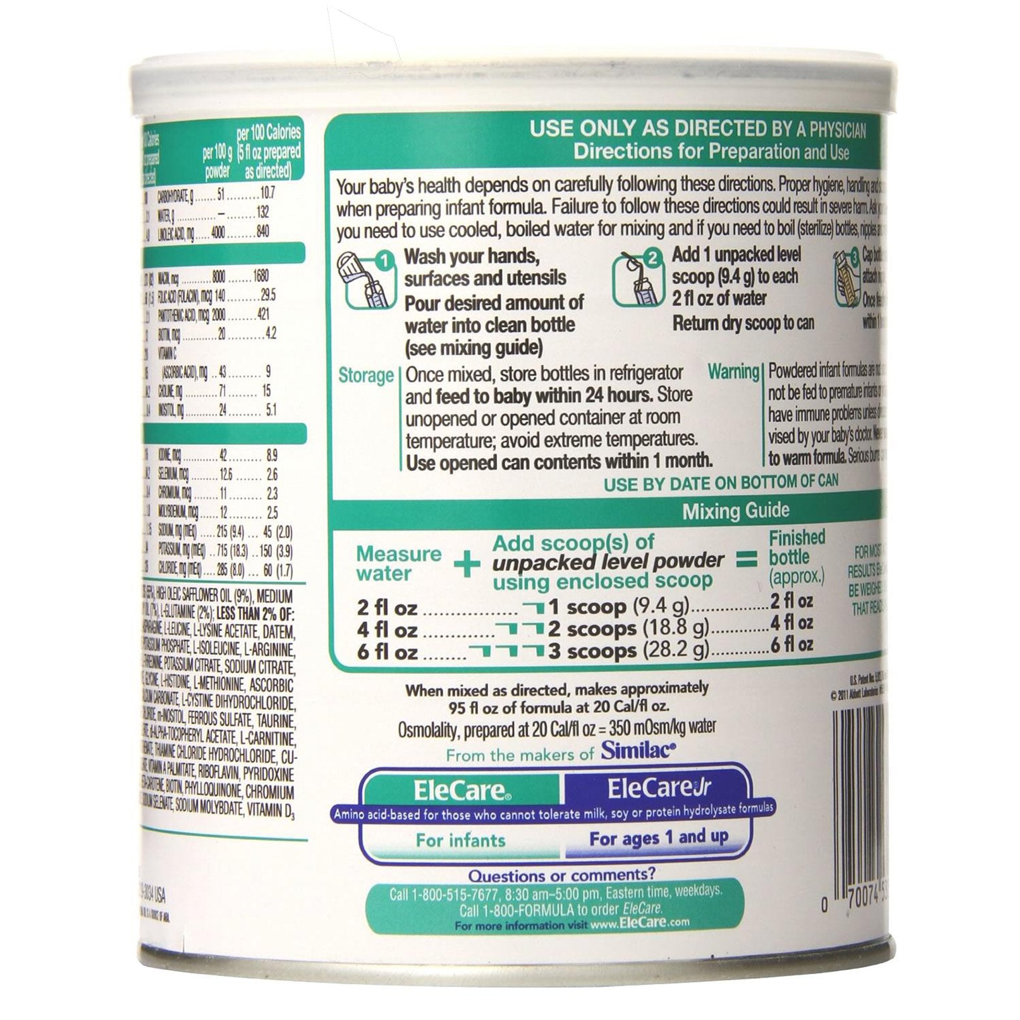 Infant Formula EleCare® Unflavored 14.1 oz. Can Powder Iron Food Allergies