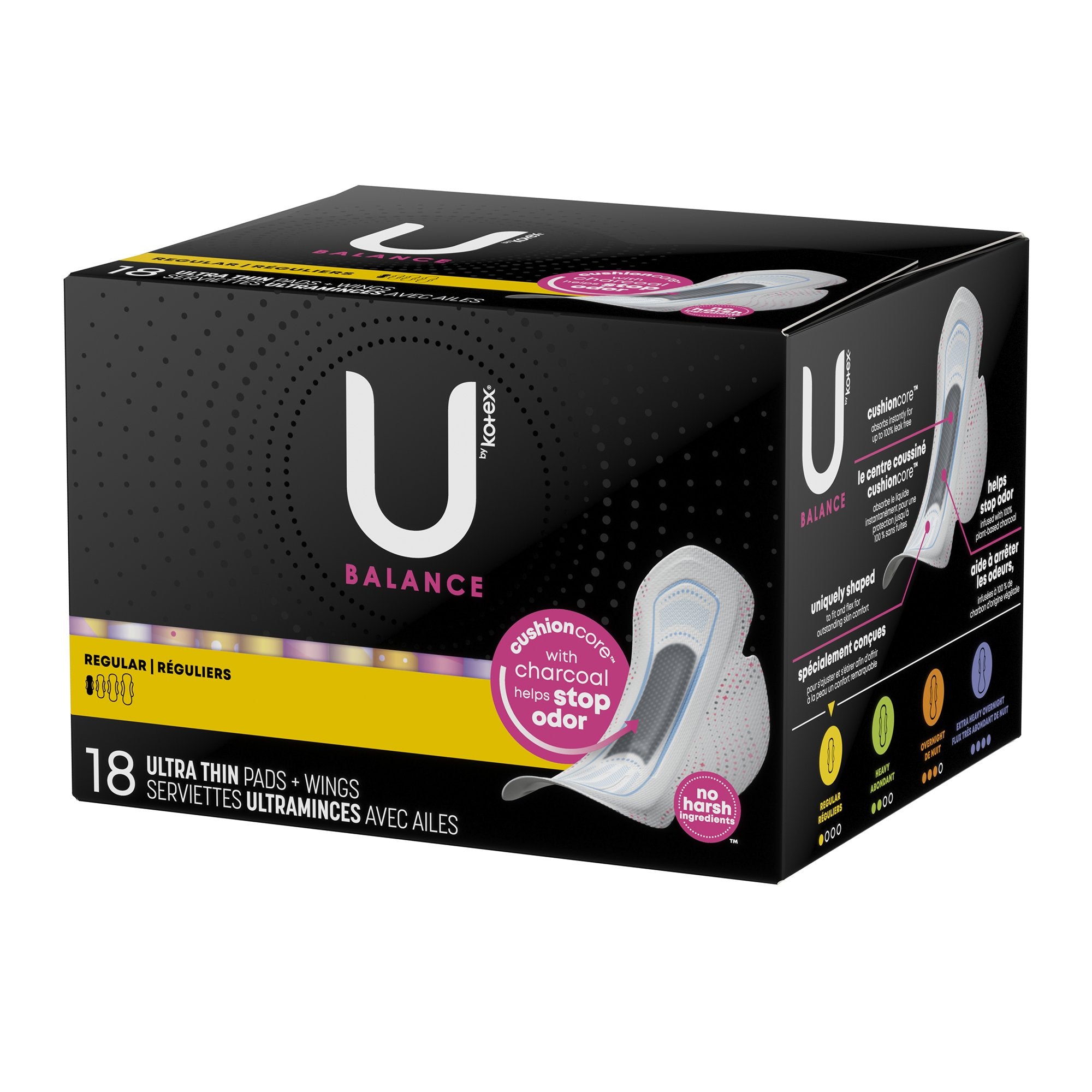 U by Kotex® Balance Ultra Thin Charcoal Pads with Wings, Regular