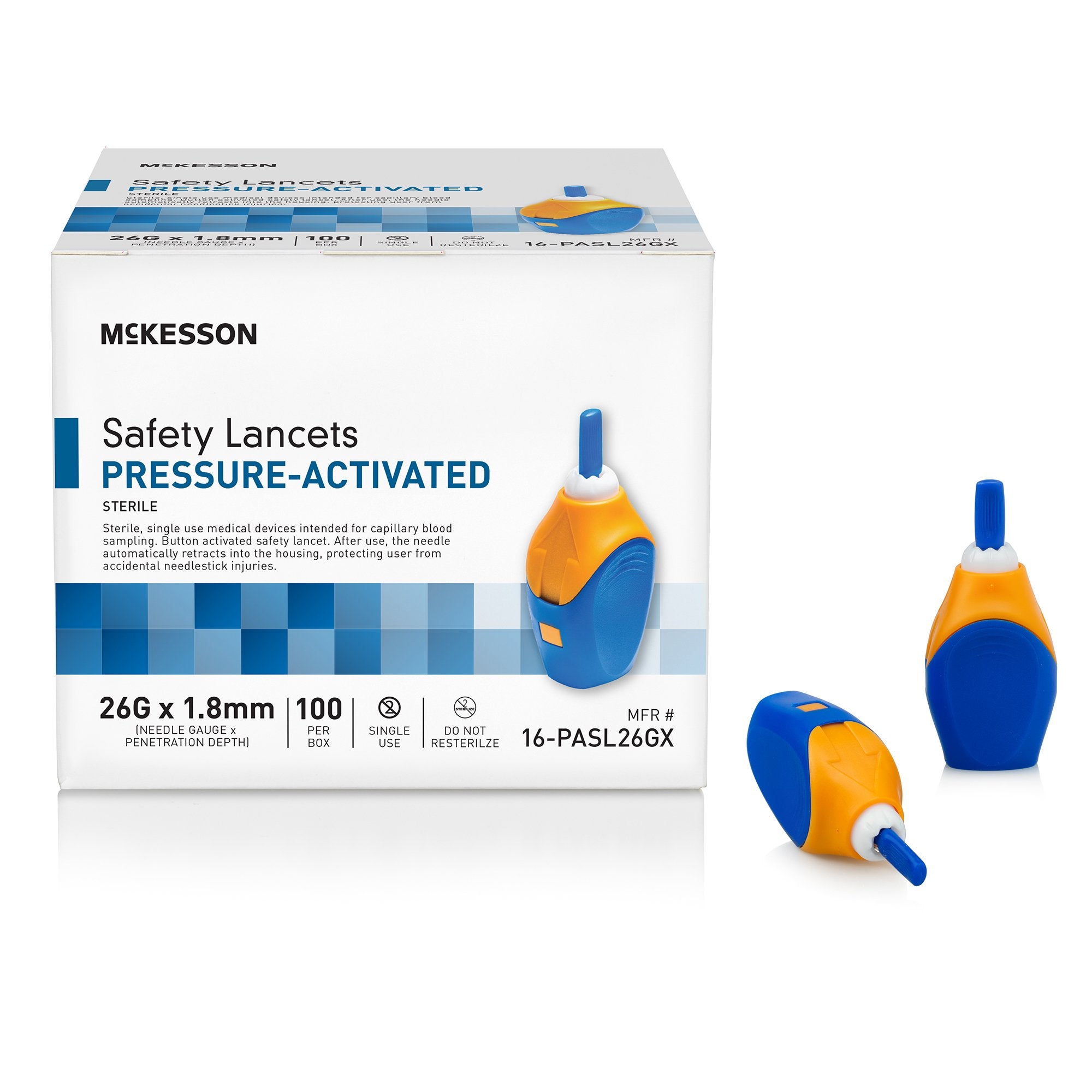 McKesson Pressure Activated Safety Lancets, 26 Gauge, Blue