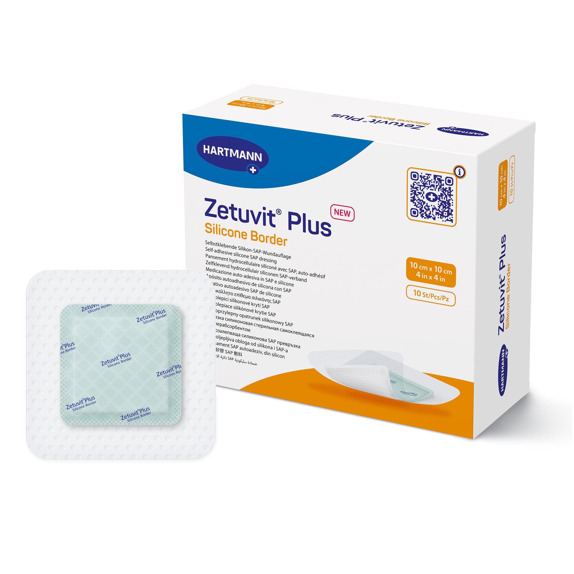 Zetuvit® Plus Silicone Border Super Absorbent Dressing, 4 x 4 Inch