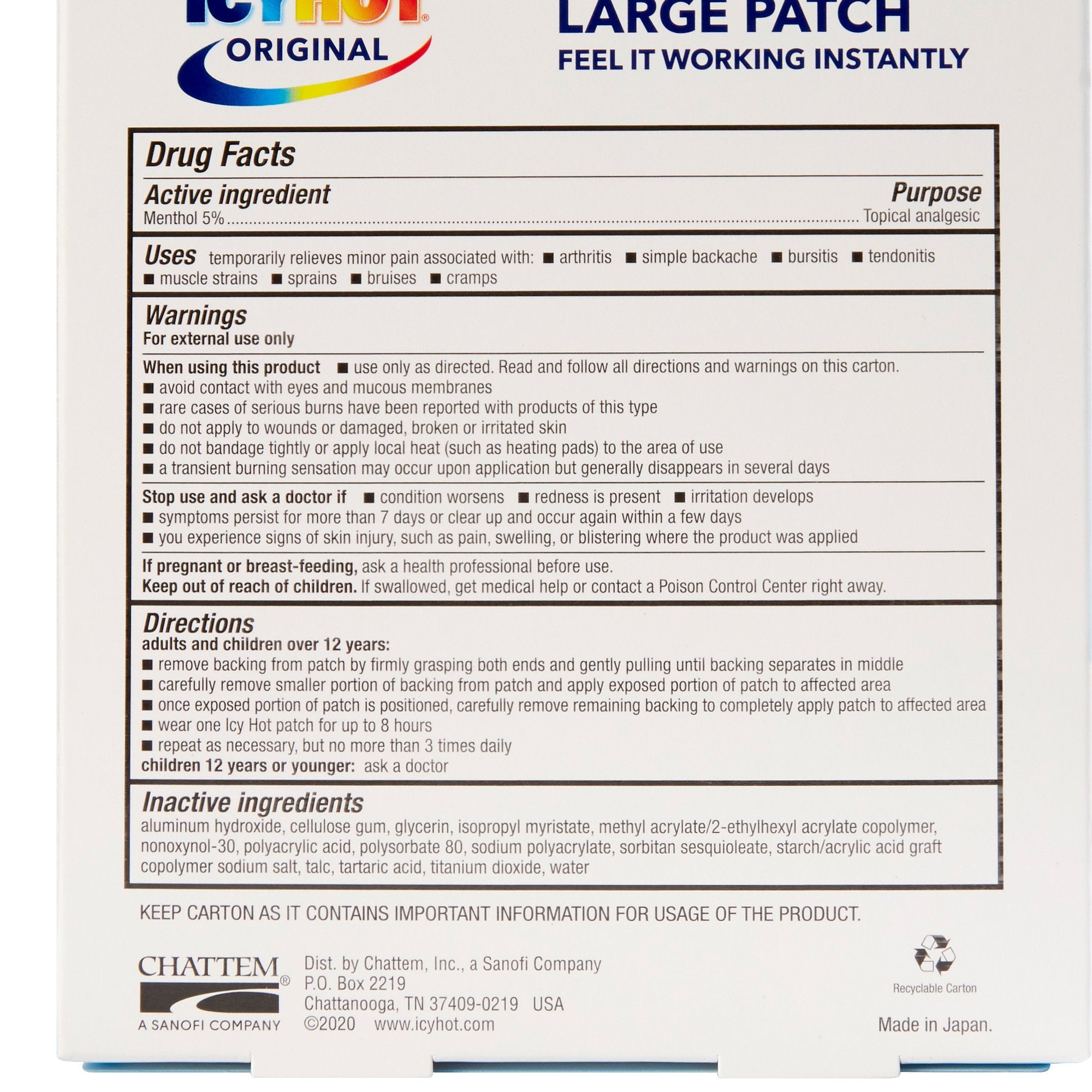 Icy Hot® Original Pain Relief Patches, Large