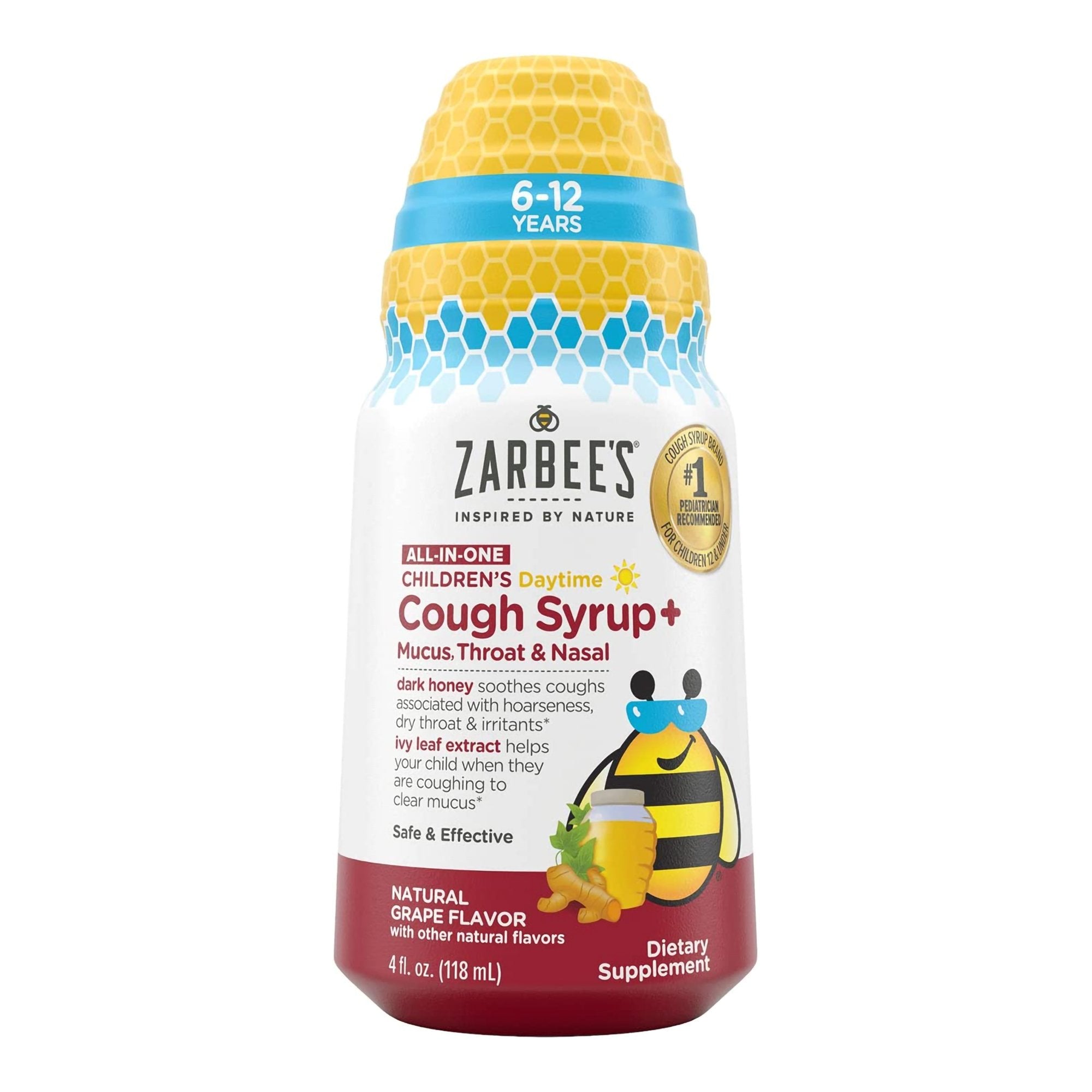 Children's Cold and Cough Relief Zarbee's® All-in-One Daytime Cough Syrup+ Mucus, Throat & Nasal 6 g Strength Syrup 4 oz.