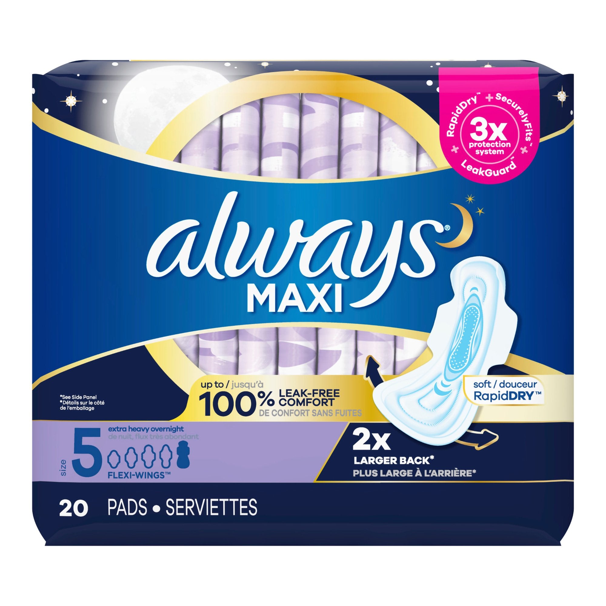 Always® Maxi Extra Heavy Overnight Pads with Wings, Size 5