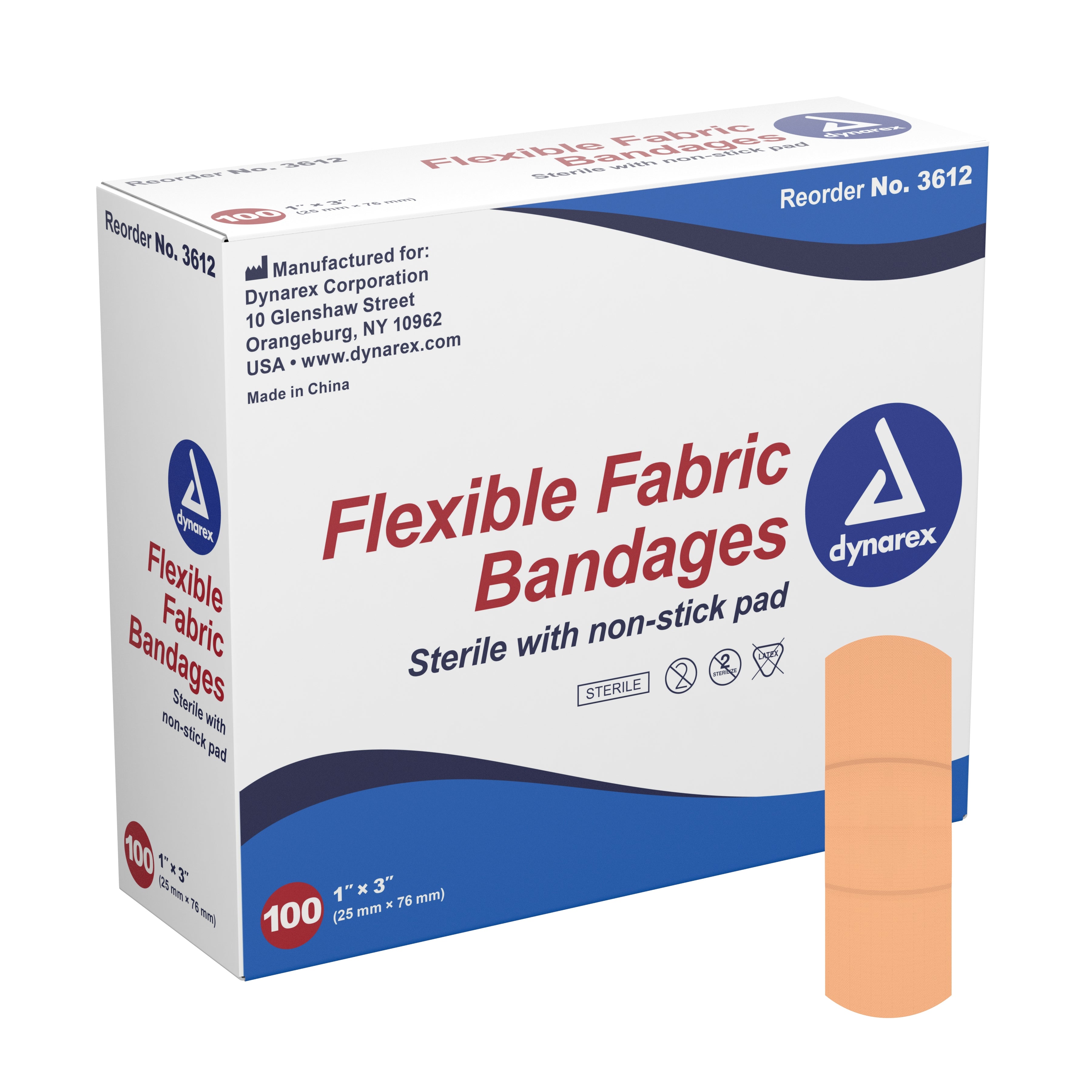 dynarex® Tan Adhesive Fabric Bandage, 1 x 3 Inch