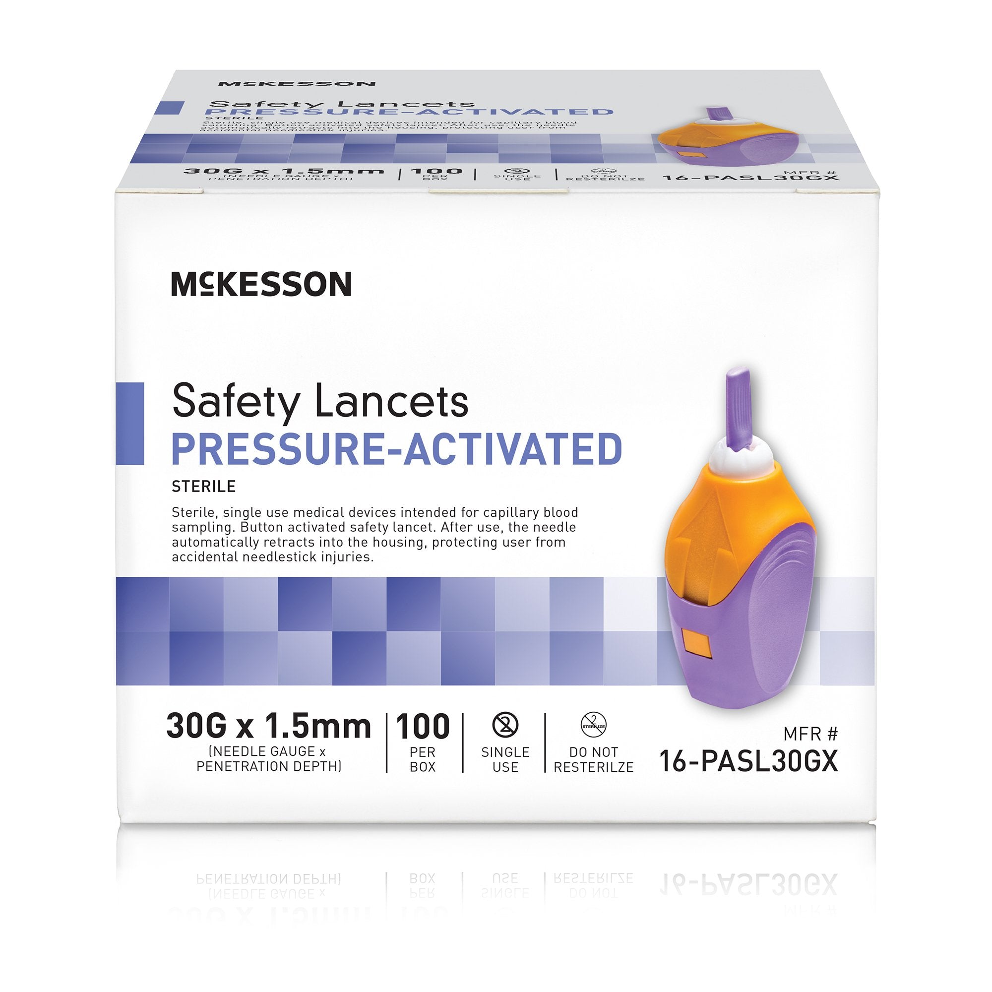 McKesson Pressure Activated Safety Lancets, 30 Gauge, Purple