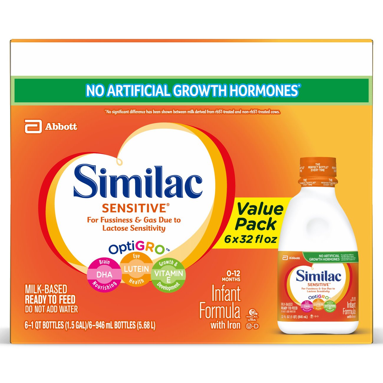 Infant Formula Similac Sensitive® Unflavored 32 oz. Bottle Liquid Iron Lactose Sensitivity