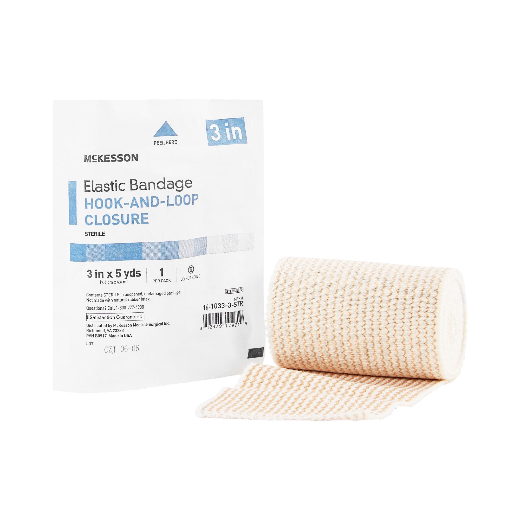 McKesson Hook and Loop Closure Elastic Bandage, 3 Inch x 5 Yard