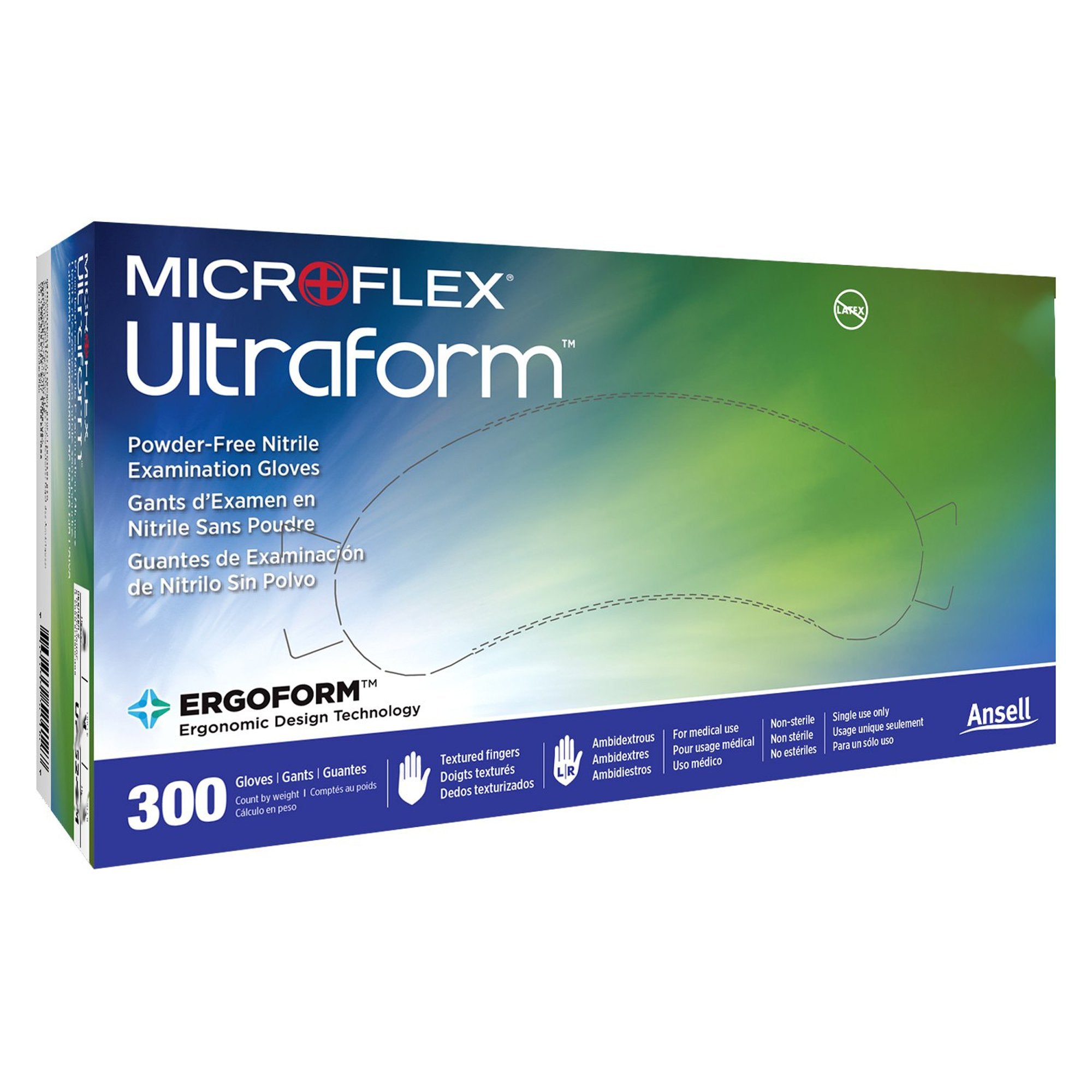 Microflex Ultraform Nitrile Exam Glove, Large, Blue