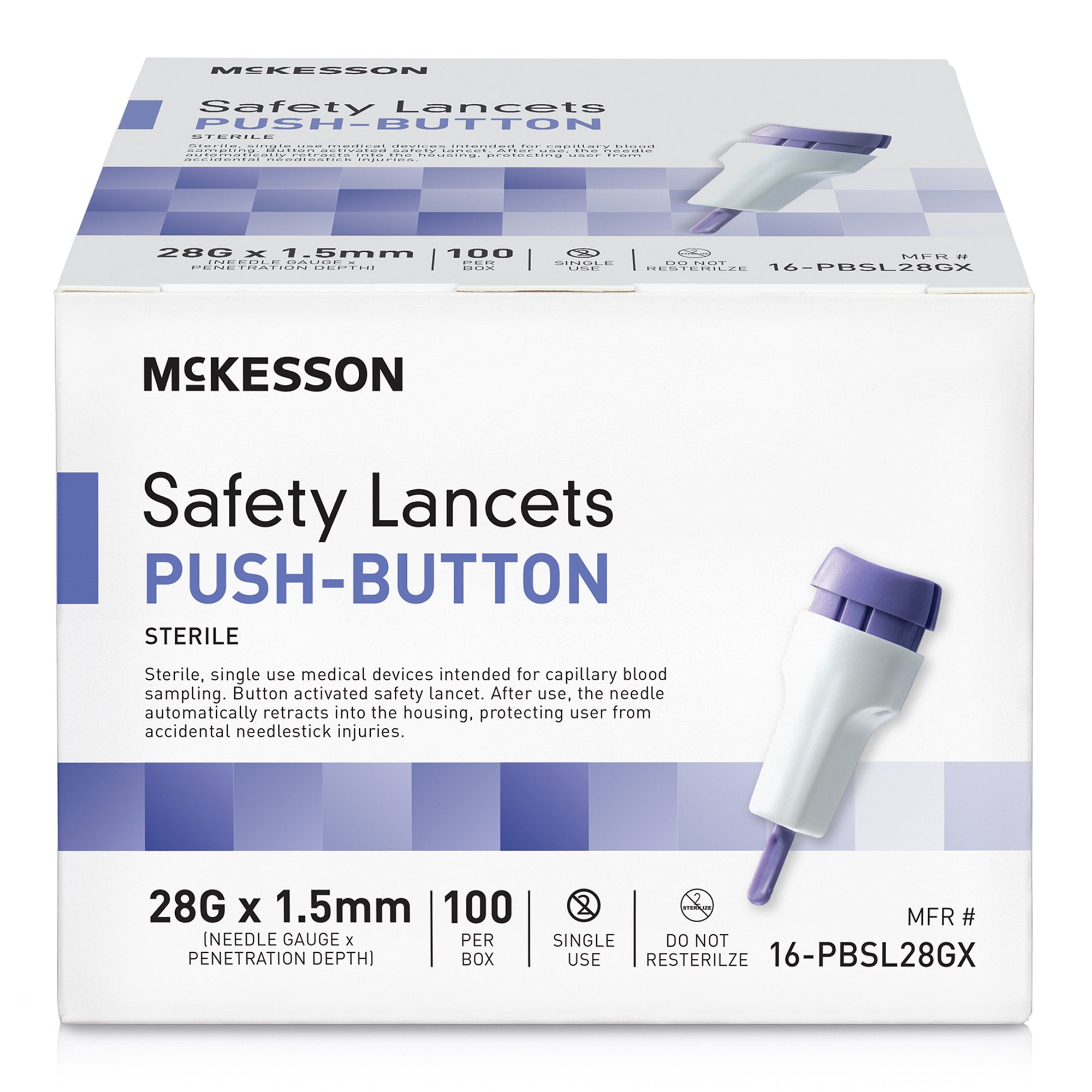 McKesson Push Button Safety Lancet, 28 Gauge