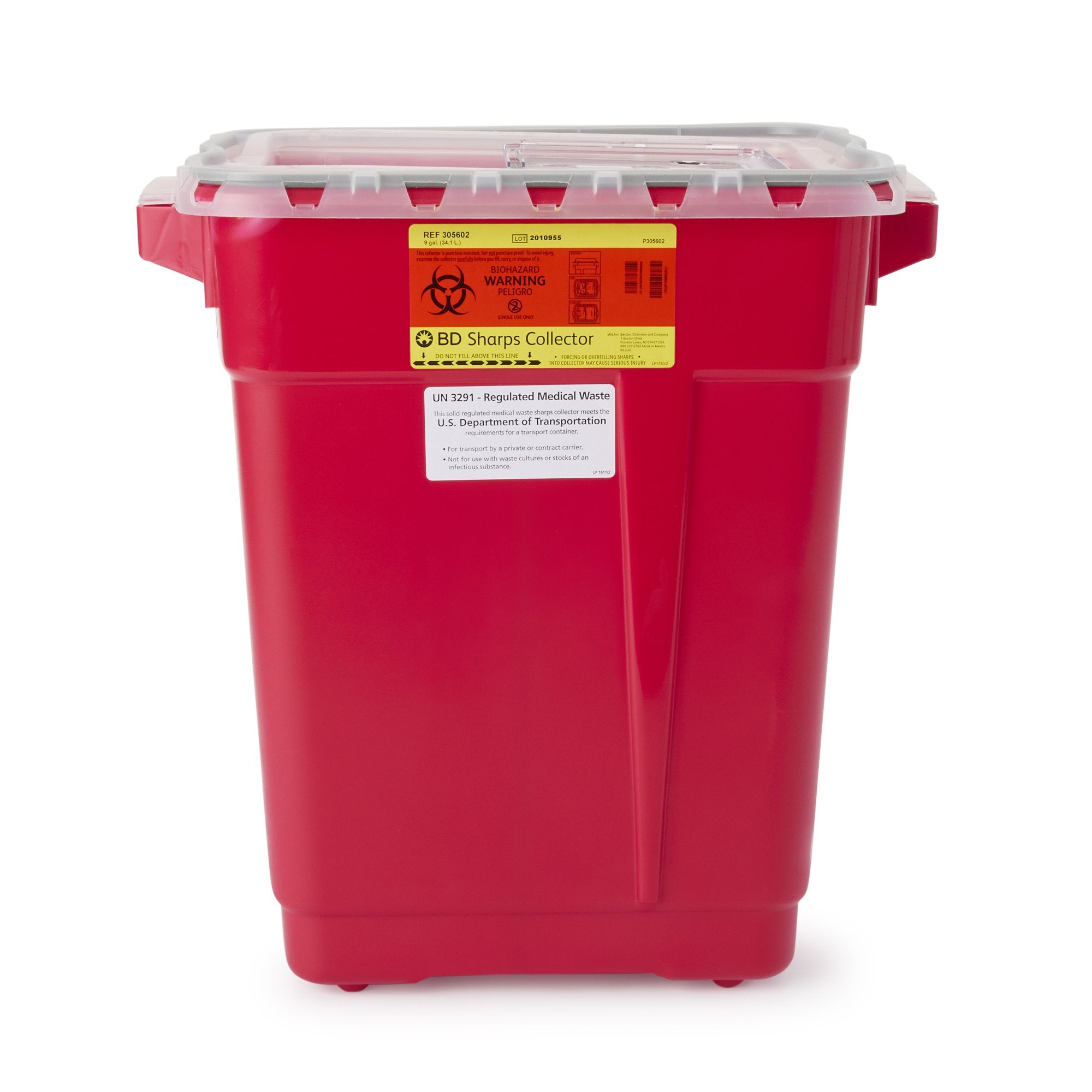 Sharps Container BD™ Red Base 18-1/2 X 17-3/4 X 11-3/4 Inch Vertical Entry 9 Gallon