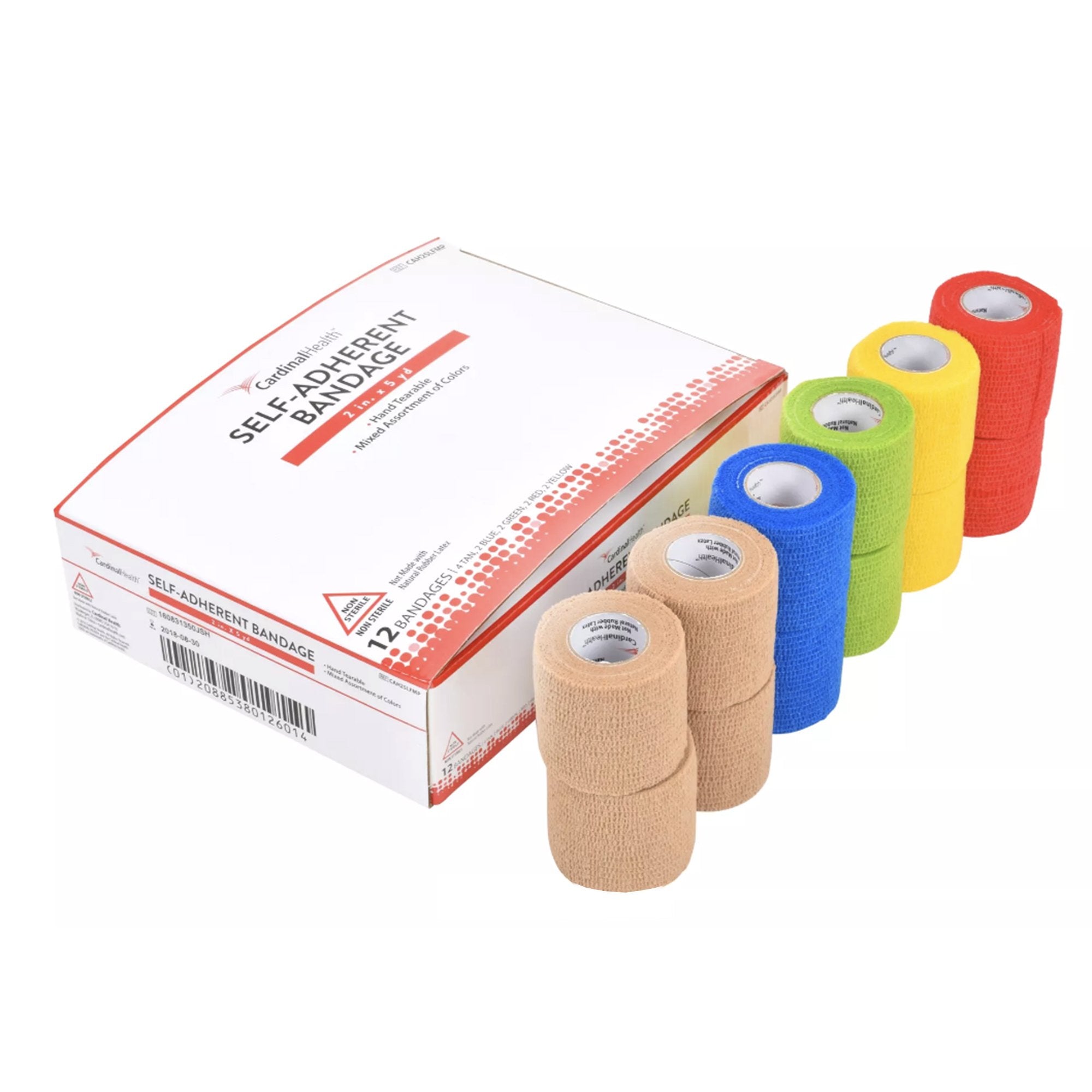 Cohesive Bandage Cardinal Health™ 2 Inch X 5 Yard Self-Adherent Closure Assorted Colors NonSterile Standard Compression