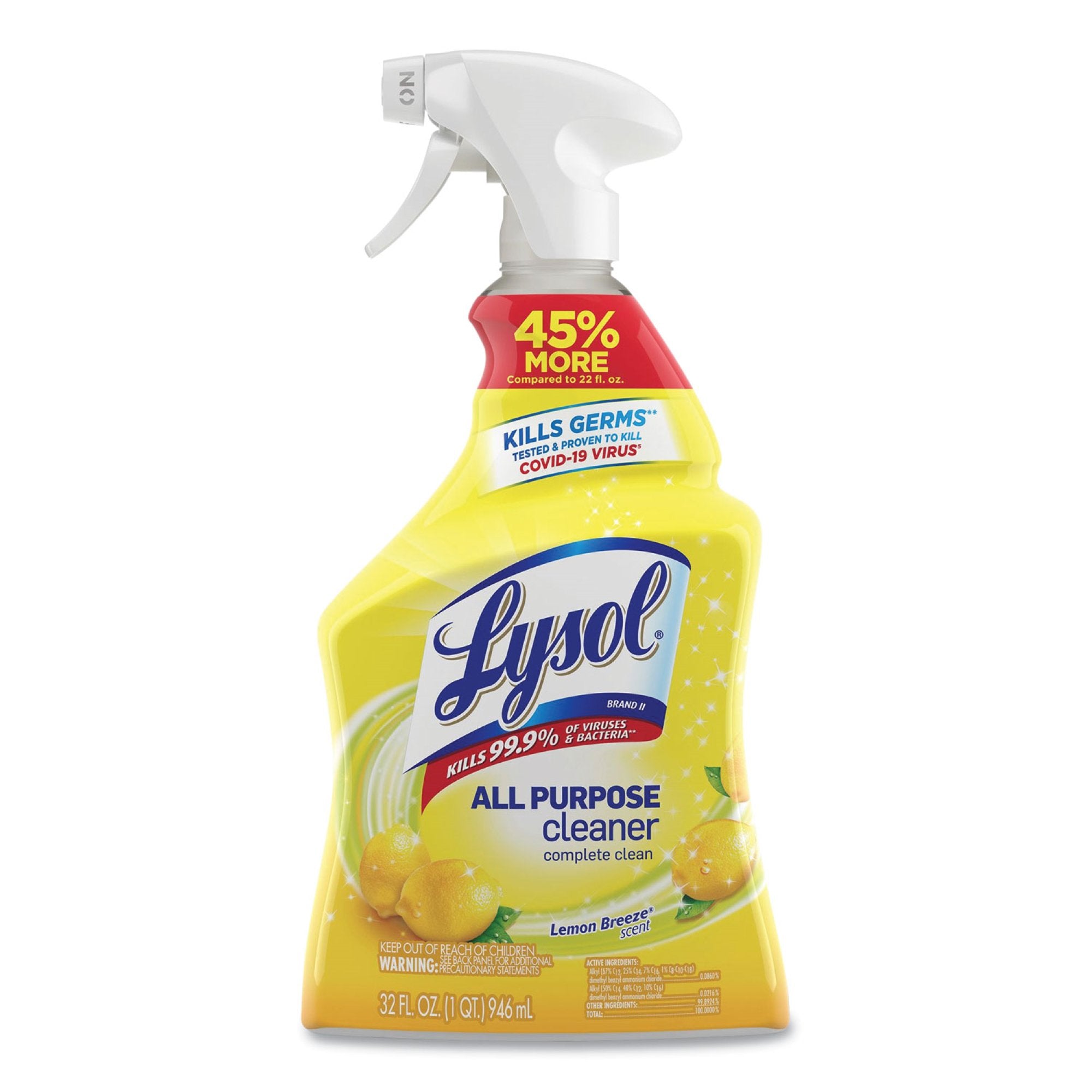 Lysol® All Purpose Surface Disinfectant Cleaner Pump Spray Liquid 32 oz. Bottle Lemon Breeze Scent NonSterile