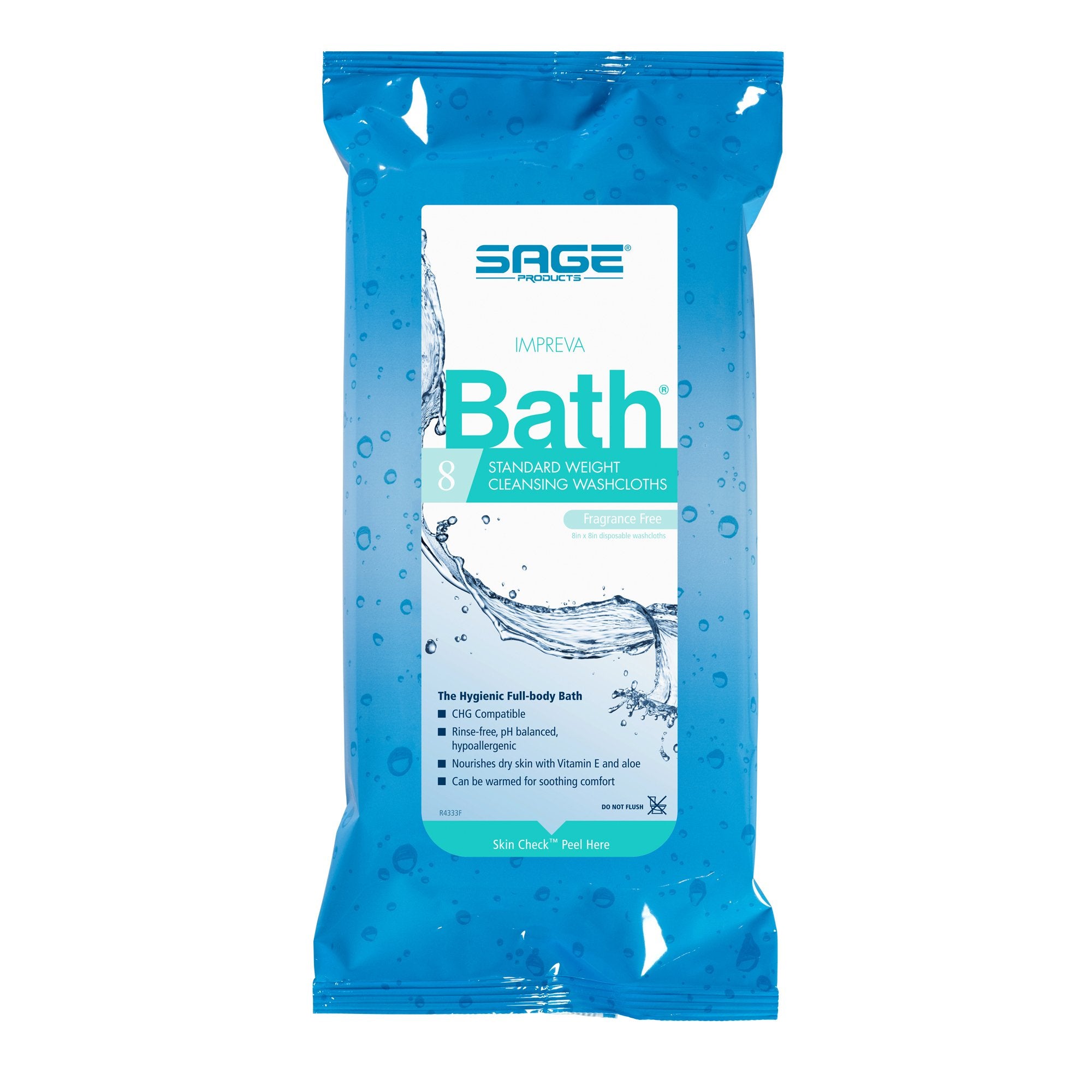 Sage Comfort Bath Rinse-Free Wipes, Aloe, Unscented, Soft Pack