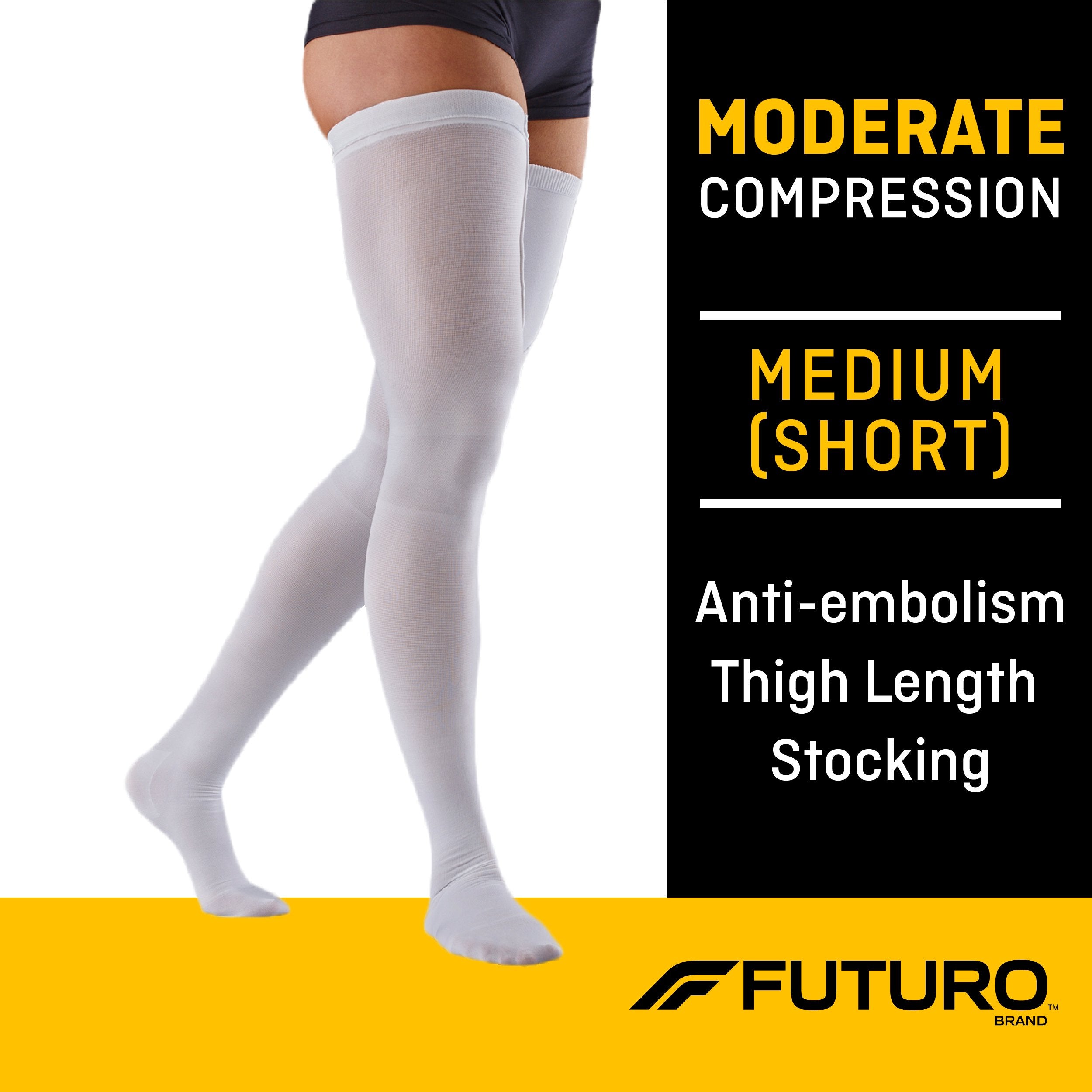 3M Futuro™ Anti-Embolism Thigh-Length Stockings, Moderate Compression, Thigh High, White, Closed Toe