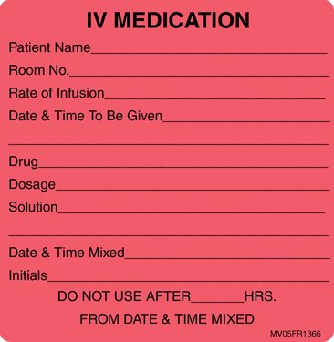 Pre-Printed Label MedVision® Advisory Label Fluorescent Red Paper IV Medication Added Black Medication Instruction 2-7/16 X 2-1/2 Inch