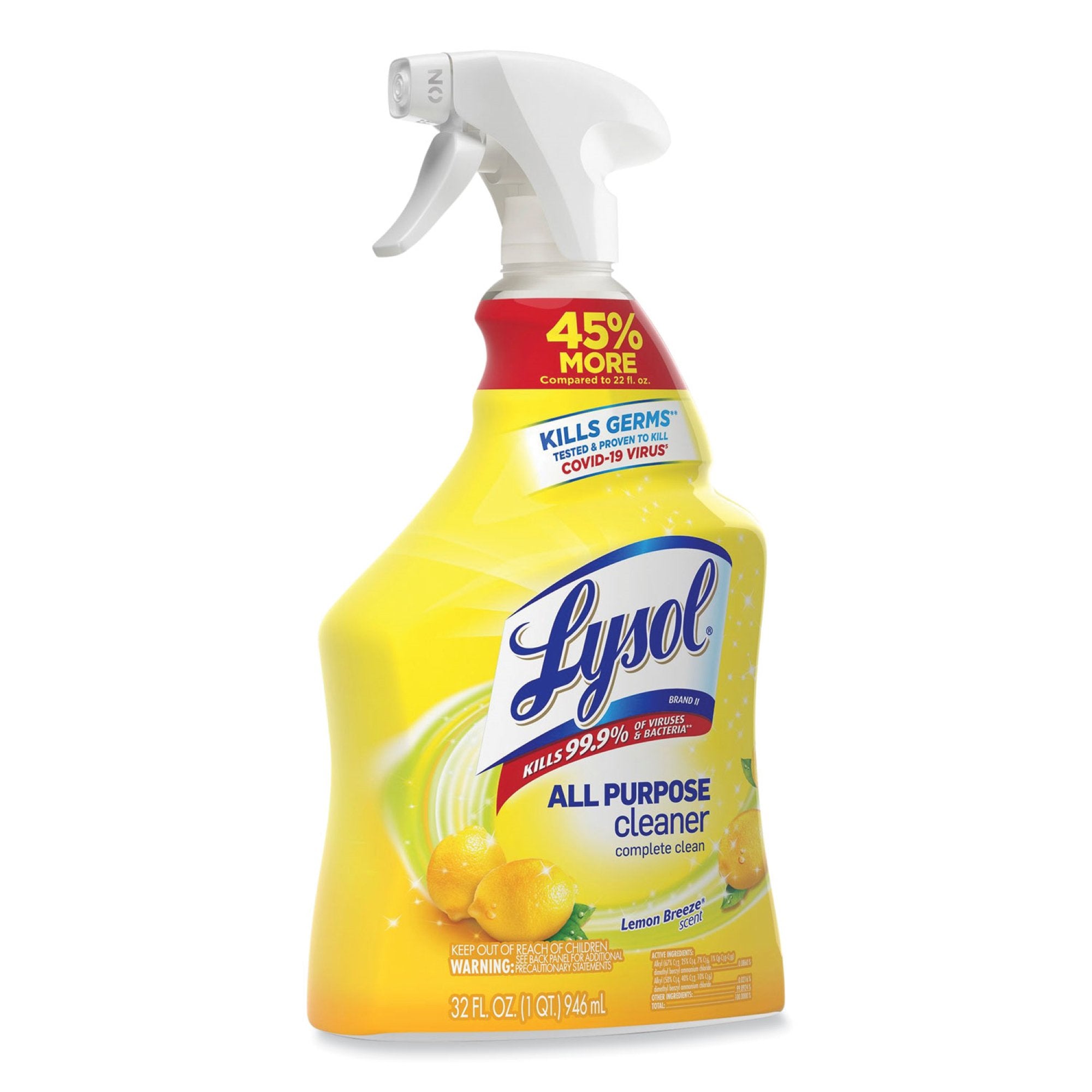 Lysol® All Purpose Surface Disinfectant Cleaner Pump Spray Liquid 32 oz. Bottle Lemon Breeze Scent NonSterile