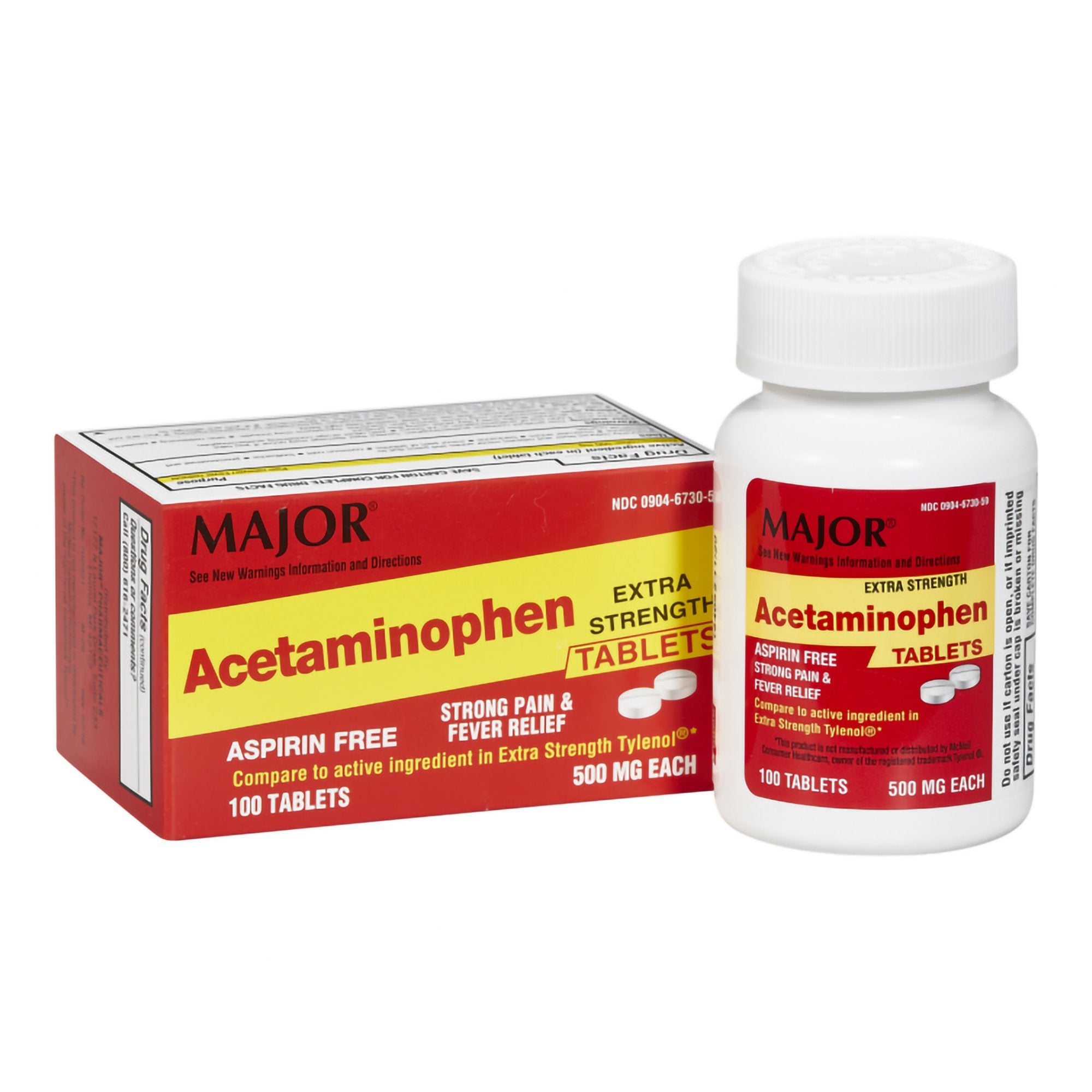 Pain Relief Major® 500 mg Strength Acetaminophen Tablet 100 per Bottle