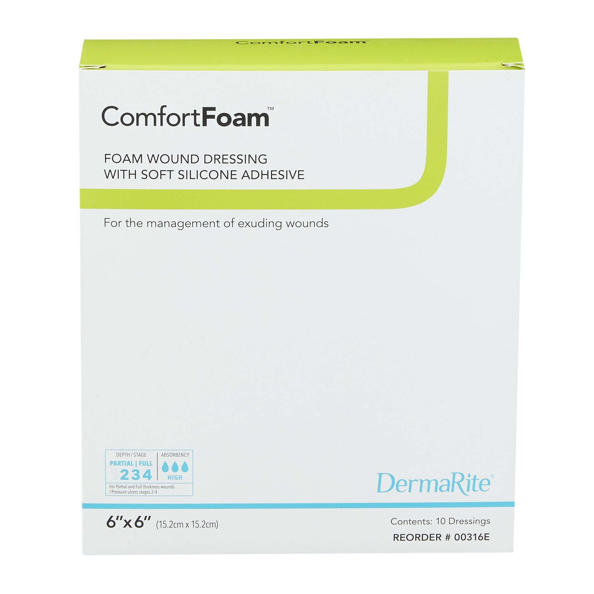 ComfortFoam™ Silicone Adhesive without Border Silicone Foam Dressing, 6 x 6 Inch