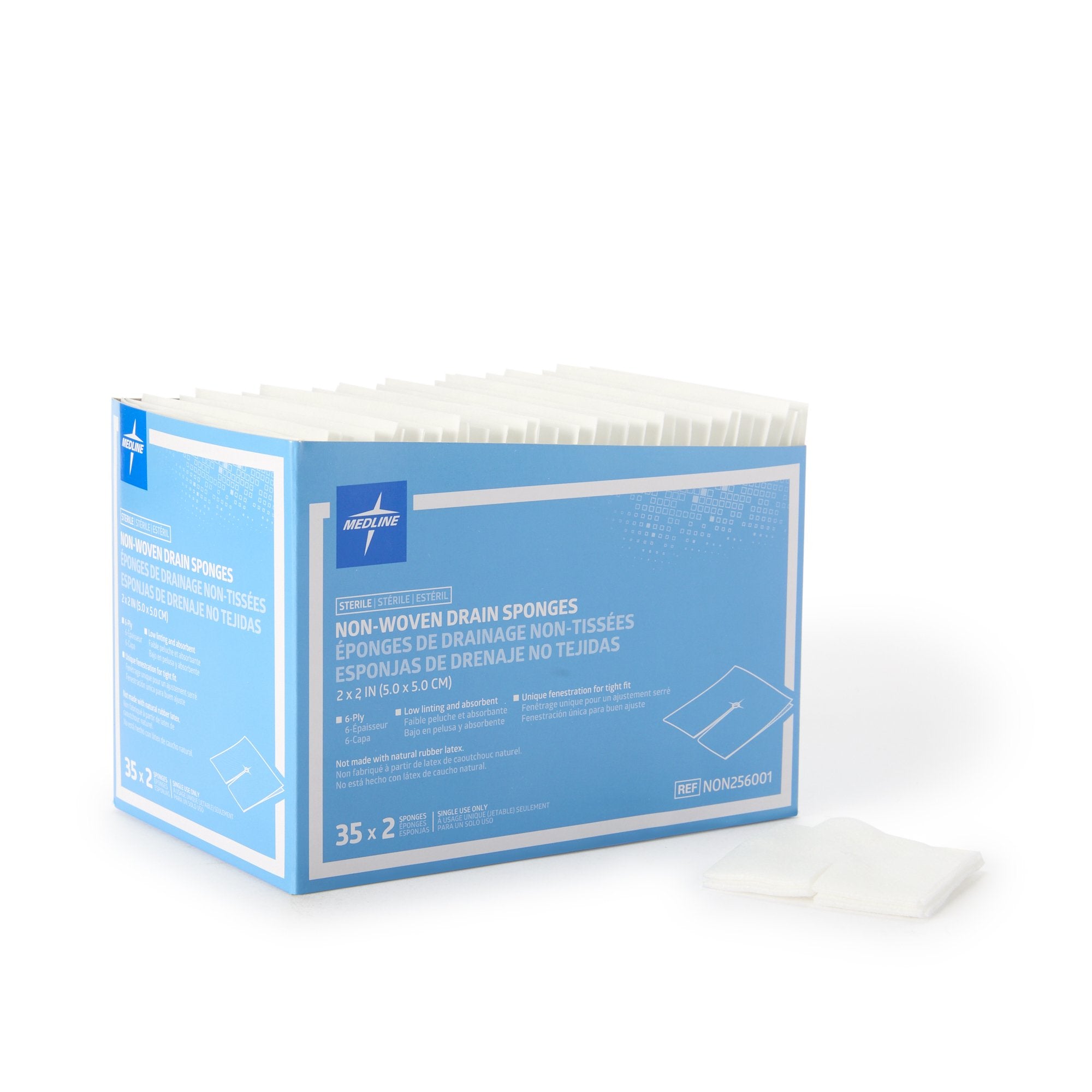 Drain Sponge Medline 2 X 2 Inch 6-Ply Square Sterile 2 per Pack