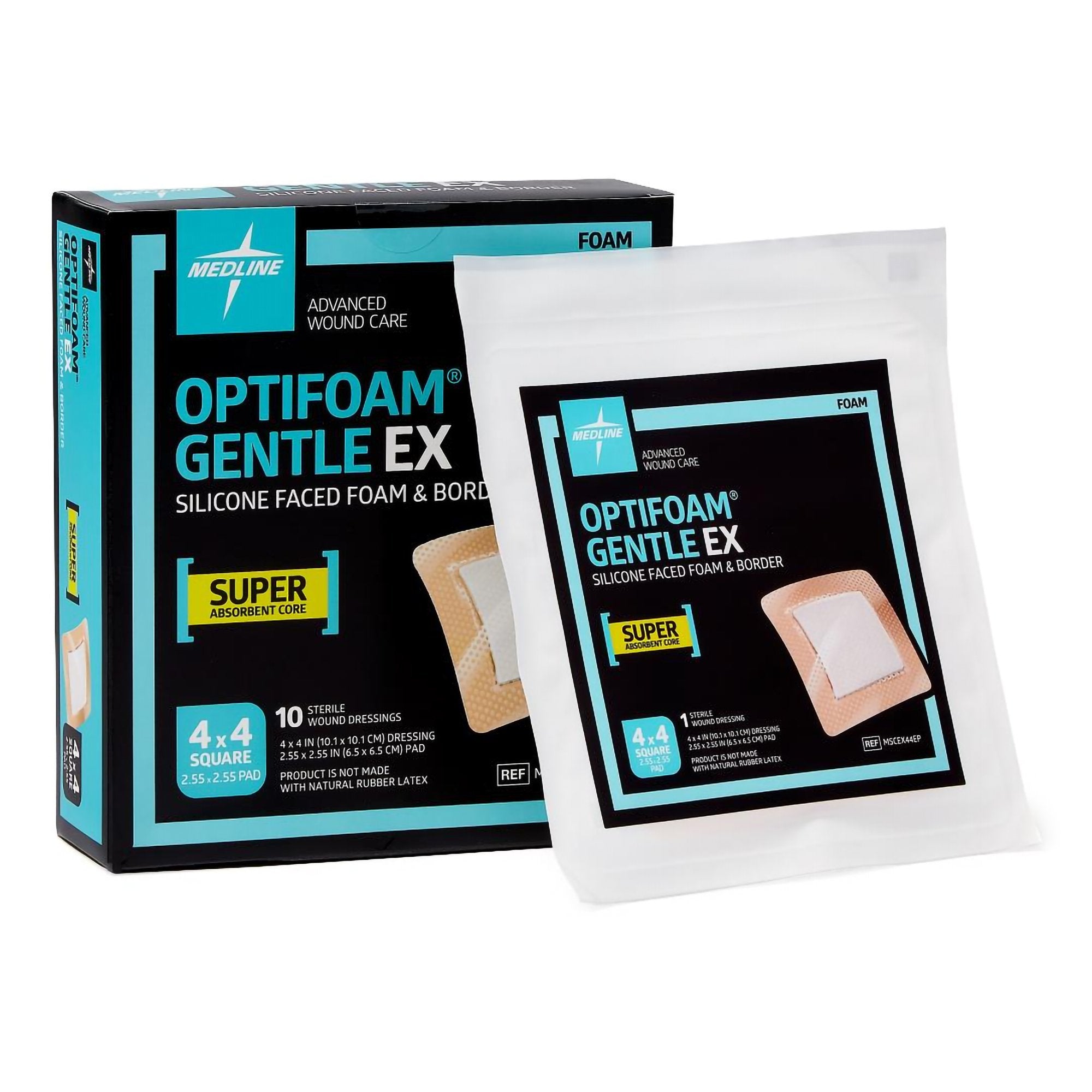 Foam Dressing Optifoam® Gentle EX 4 X 4 Inch With Border Waterproof Backing Silicone Face and Border Square Sterile