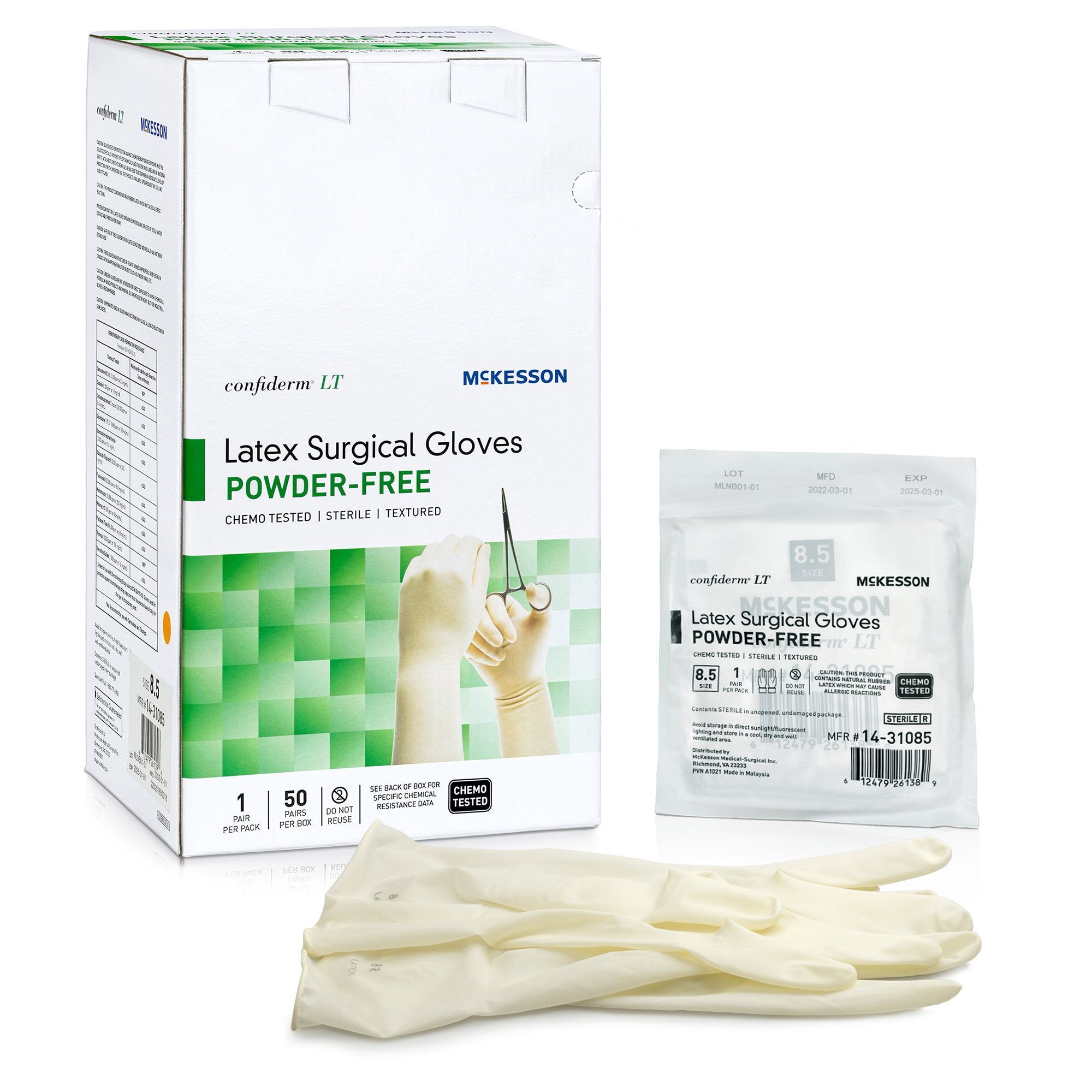 Confiderm® LT Latex Surgical Glove, Size 8.5, Ivory