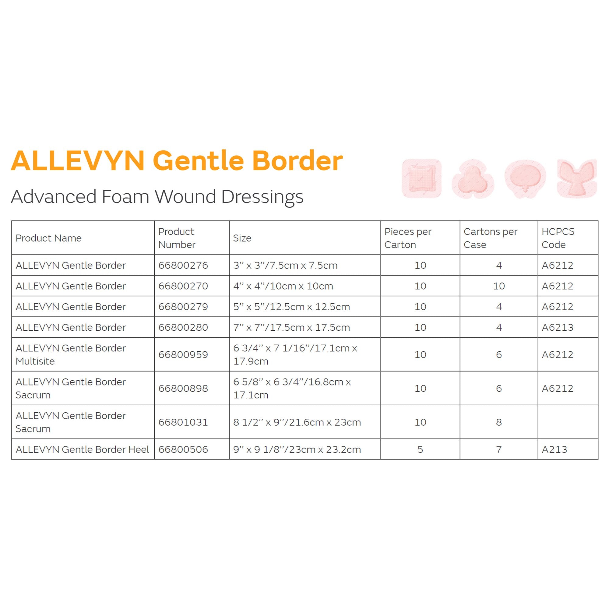 Allevyn Gentle Border Silicone Gel Adhesive with Border Silicone Foam Dressing, 6¾ x 7-5/8 Inch