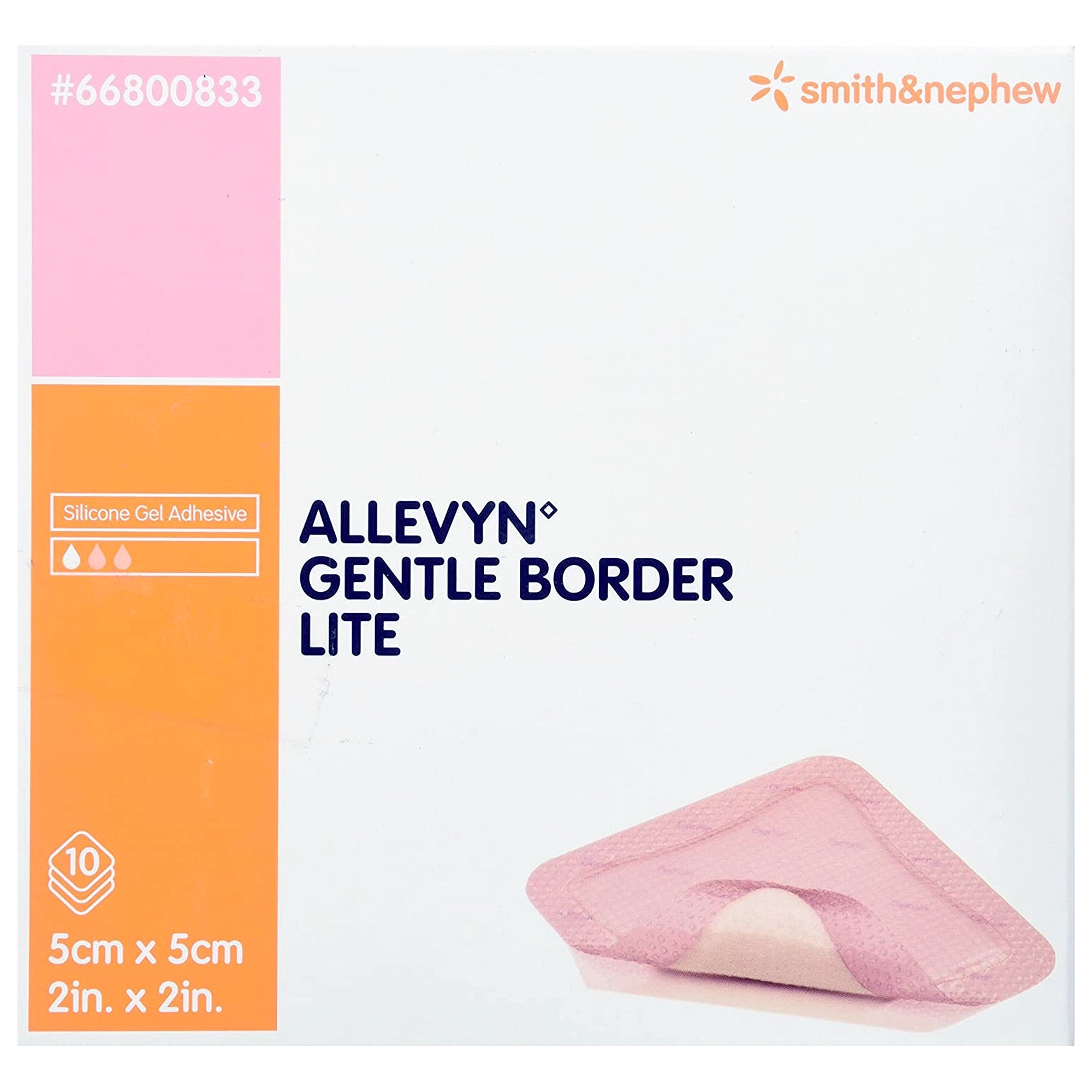 Allevyn™ Gentle Border Lite Silicone Gel Adhesive with Border Thin Silicone Foam Dressing, 2 x 2 Inch