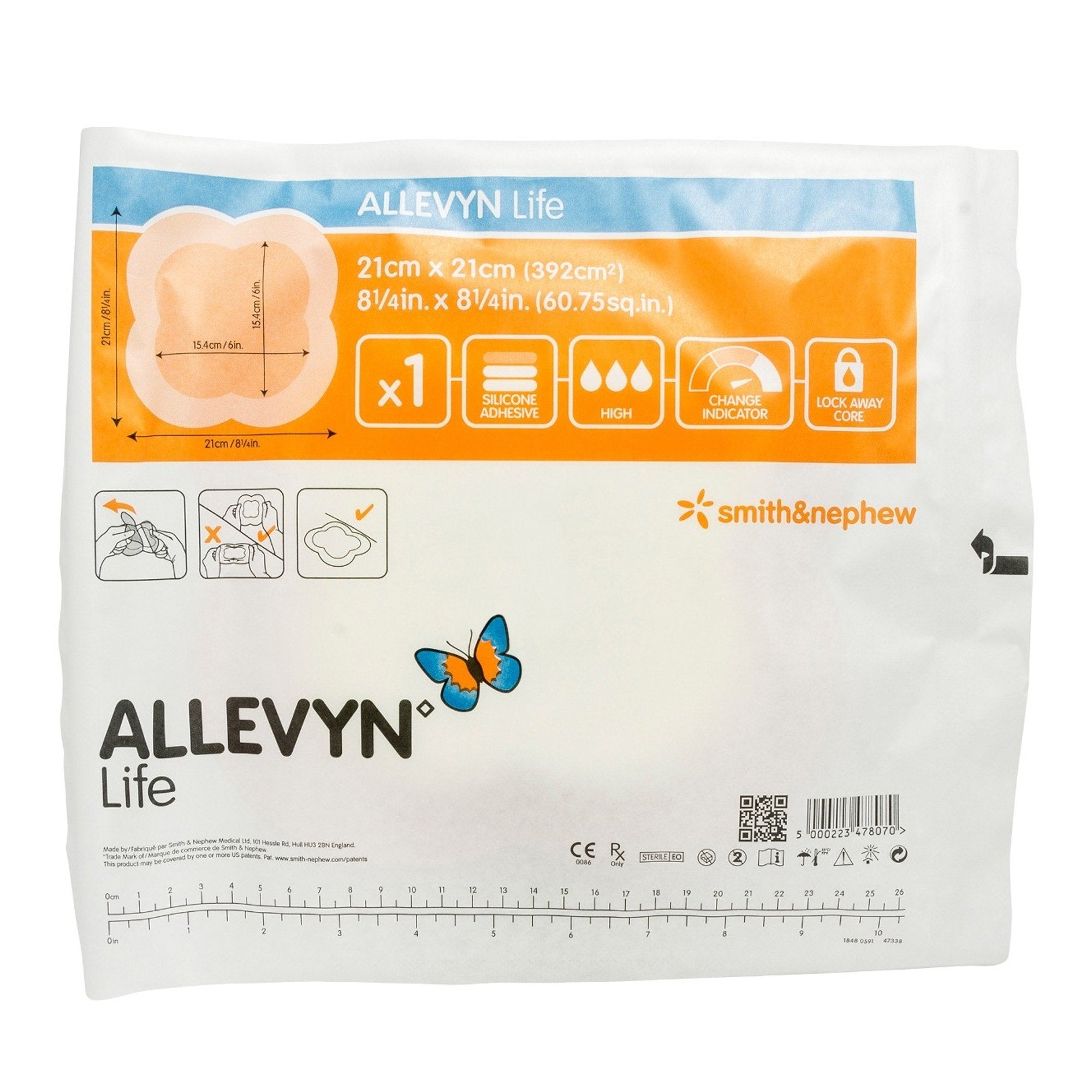 Allevyn Life Silicone Adhesive with Border Silicone Foam Dressing, 8-1/4 x 8-1/4 Inch