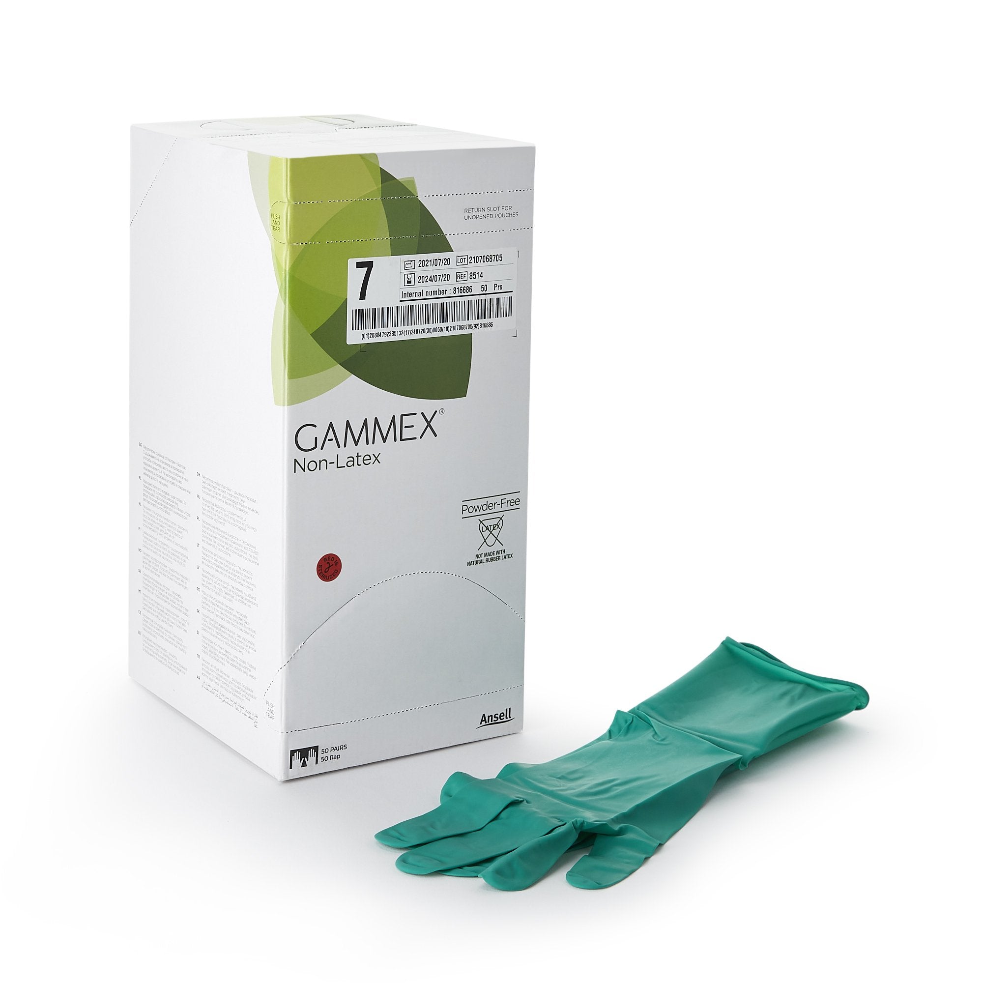 Gammex® Non-Latex Polyisoprene Surgical Glove, Size 7, Green