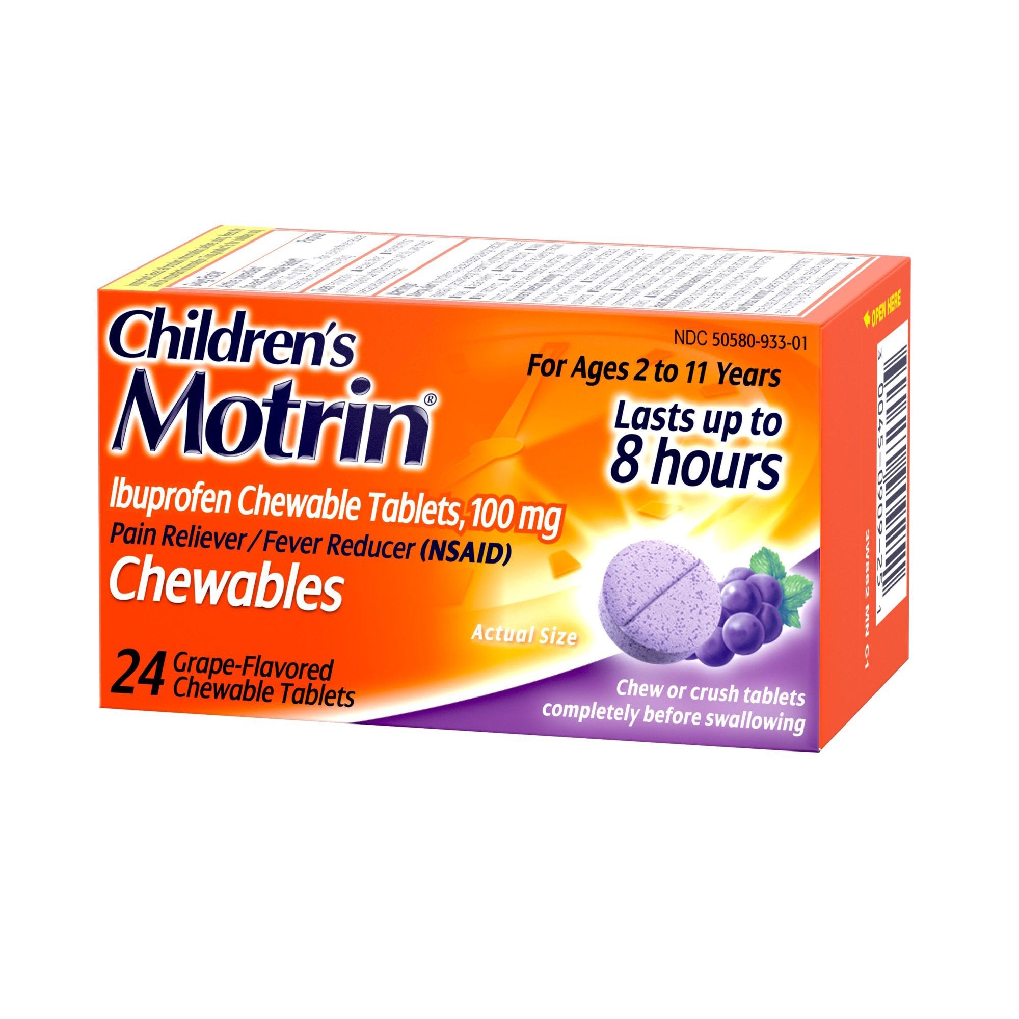 Motrin Children's Ibuprofen Chewable Tablets Dye-Free Grape