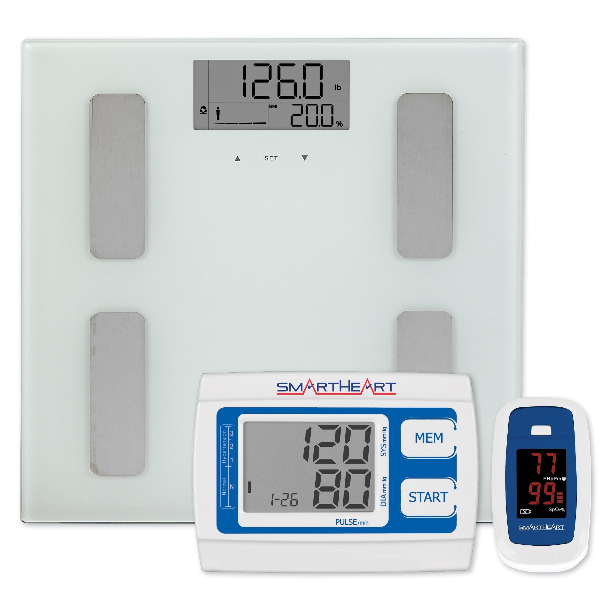 Total Body Analyzer with NIBP and Oximeter Step On SmartHeart Digital Display 400lbs. / 200kg White