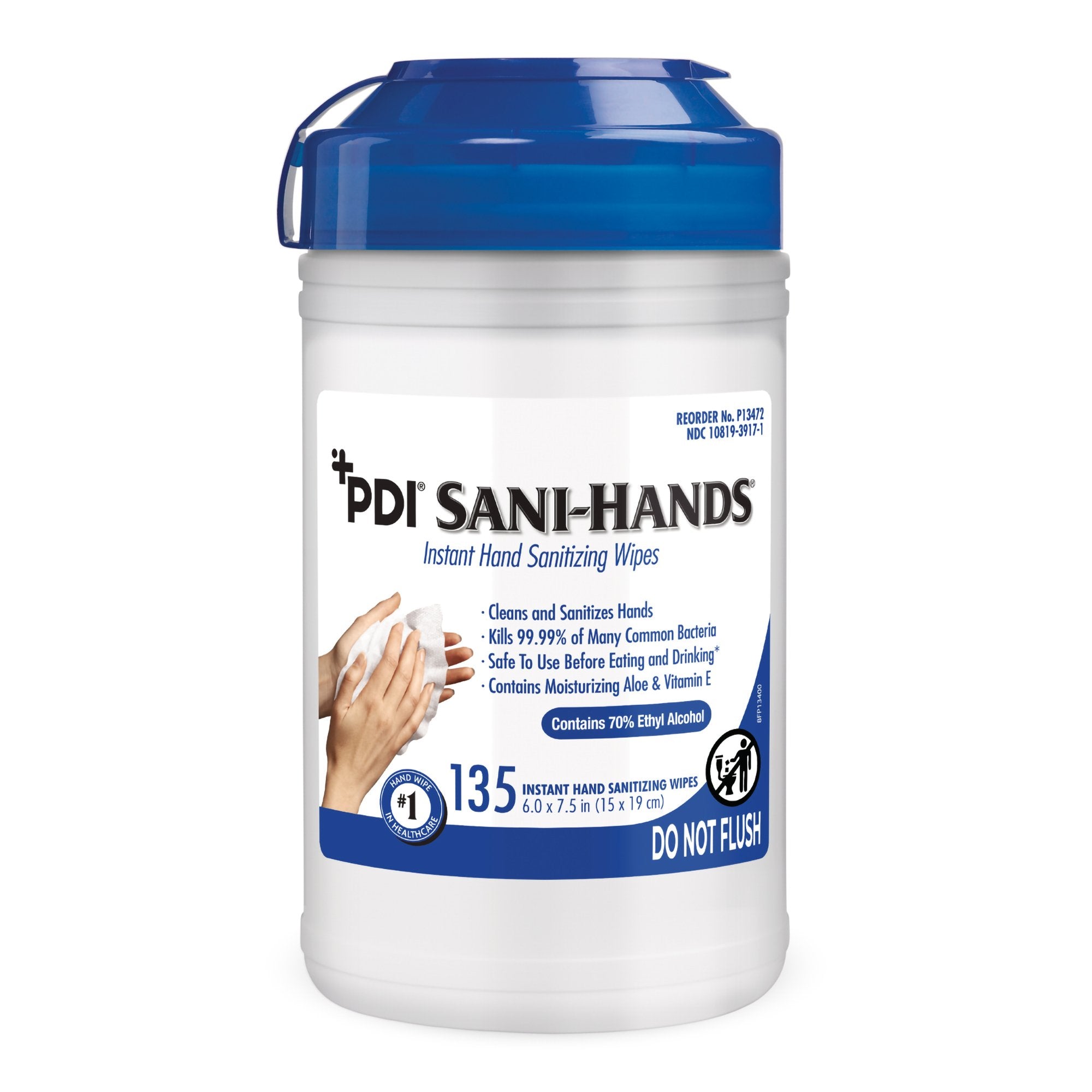 Sani-Hands Hand Sanitizing Wipes, Ethyl Alcohol, Canister, Unscented, 6 X 7.5 Inch