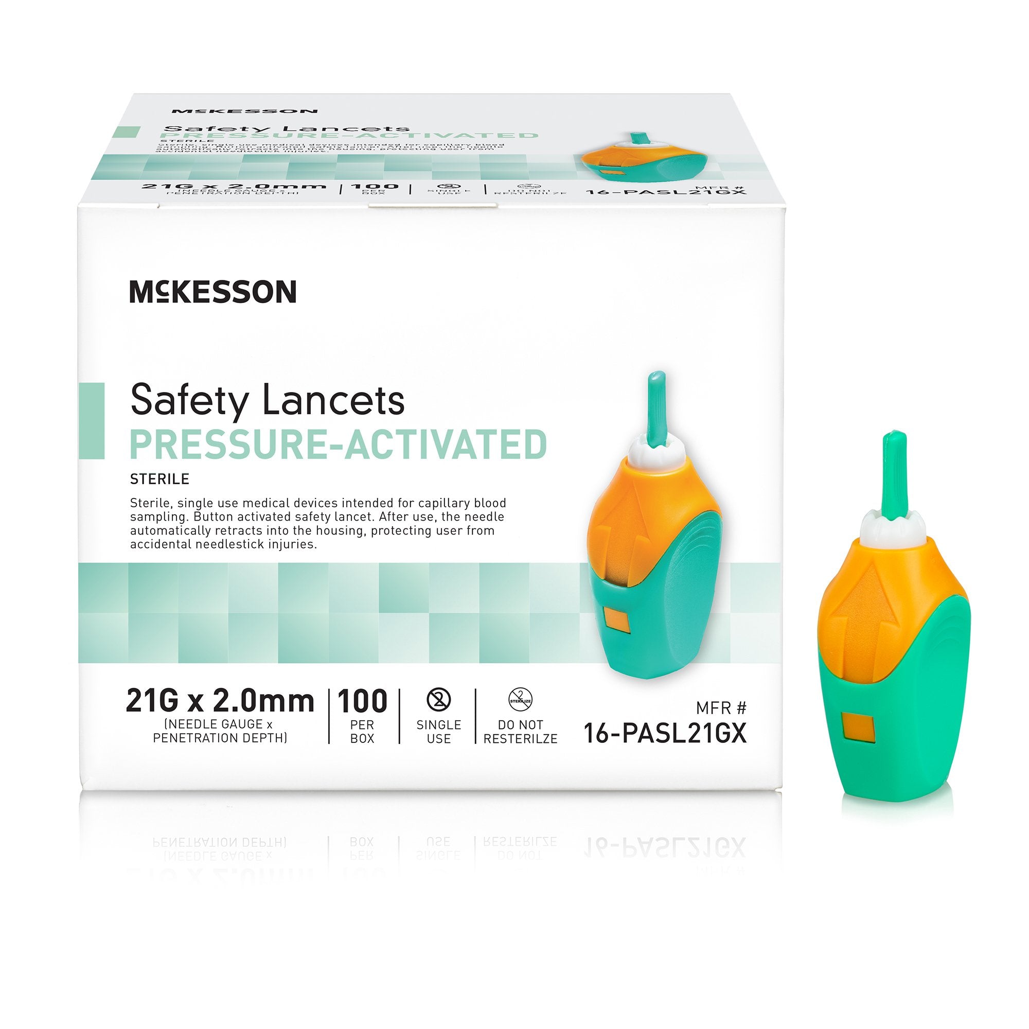 McKesson Pressure Activated Safety Lancets, 21 Gauge, Green