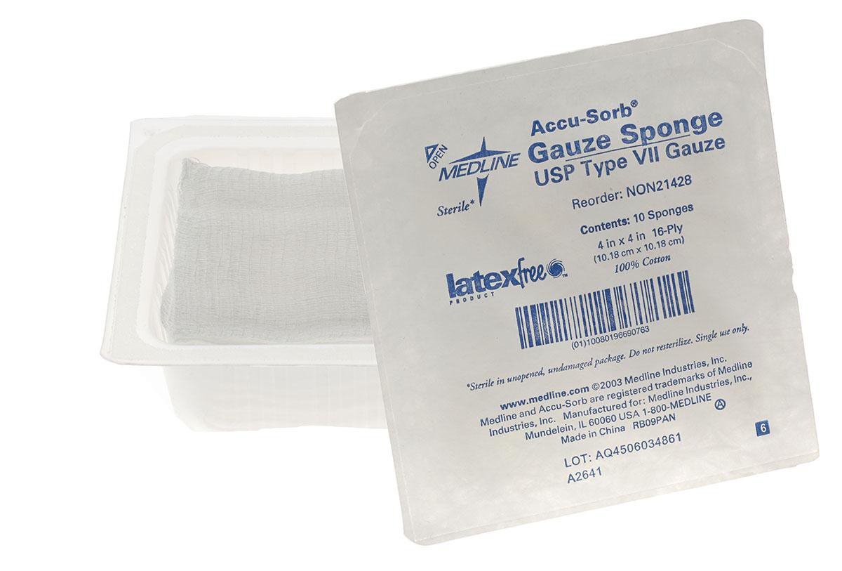 Gauze Sponge Medline 4 X 4 Inch 16-Ply Square Sterile 10 per Tray