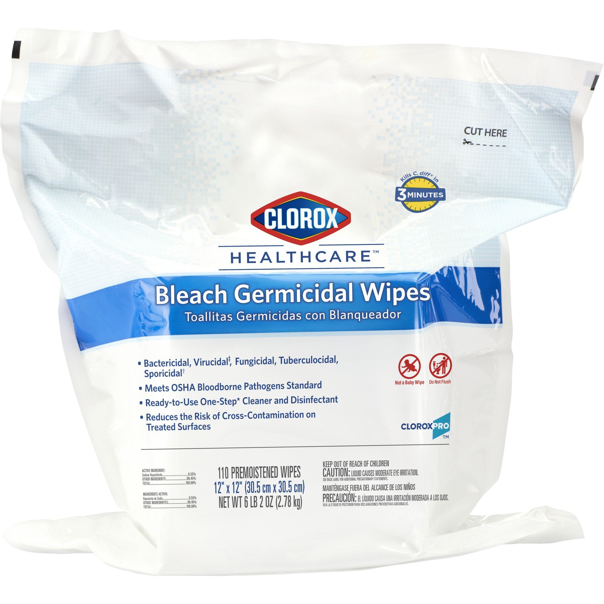 Clorox Healthcare® Bleach Germicidal Cleaner Wipes, 110 Count Refill