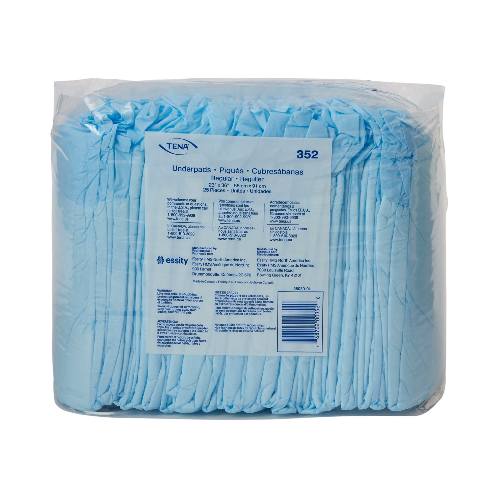 TENA Regular Underpads, Light Absorbency, Blue, Disposable, Latex-Free, 23 X 36 Inch