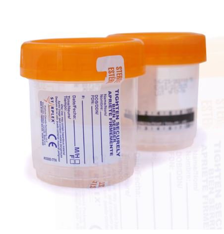 Specimen Container Starplex® StarCLICK 100 66 mm Height 100 mL (3.4 oz.) Screw Cap Patient Information Sterile