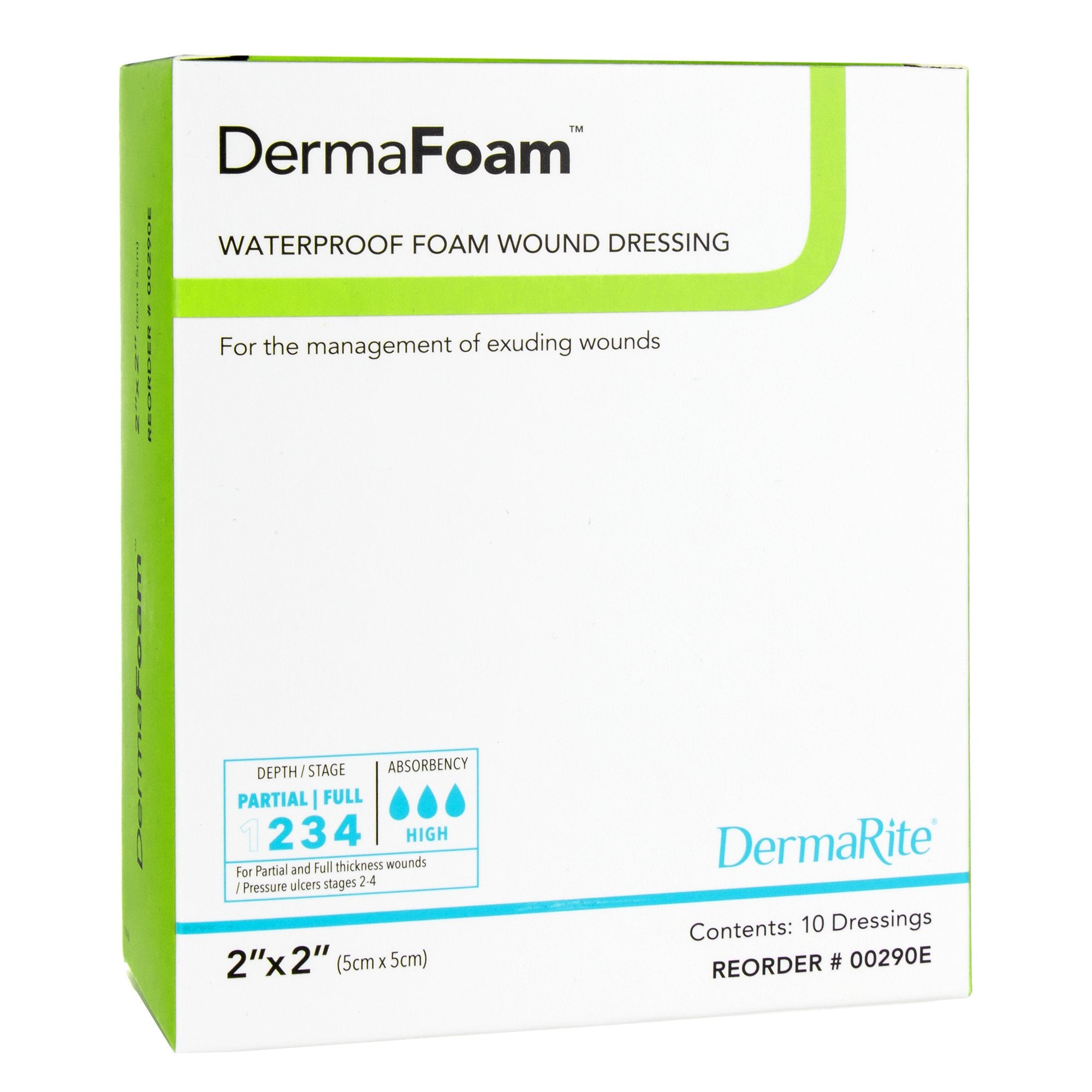 Foam Dressing DermaFoam® 2 X 2 Inch Without Border Waterproof Backing Nonadhesive Square Sterile