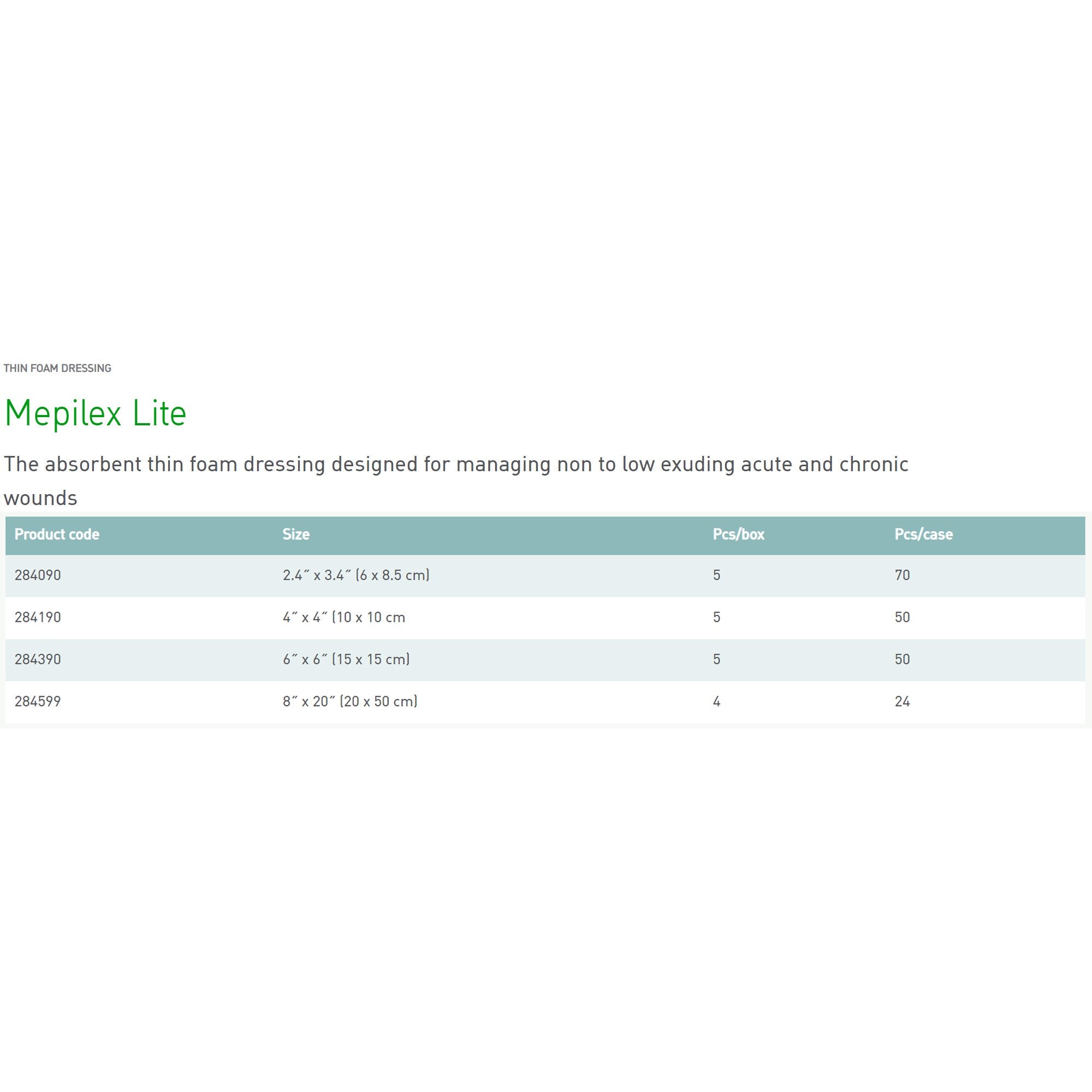 Thin Foam Dressing Mepilex® Lite 4 X 4 Inch Without Border Film Backing Silicone Adhesive Square Sterile