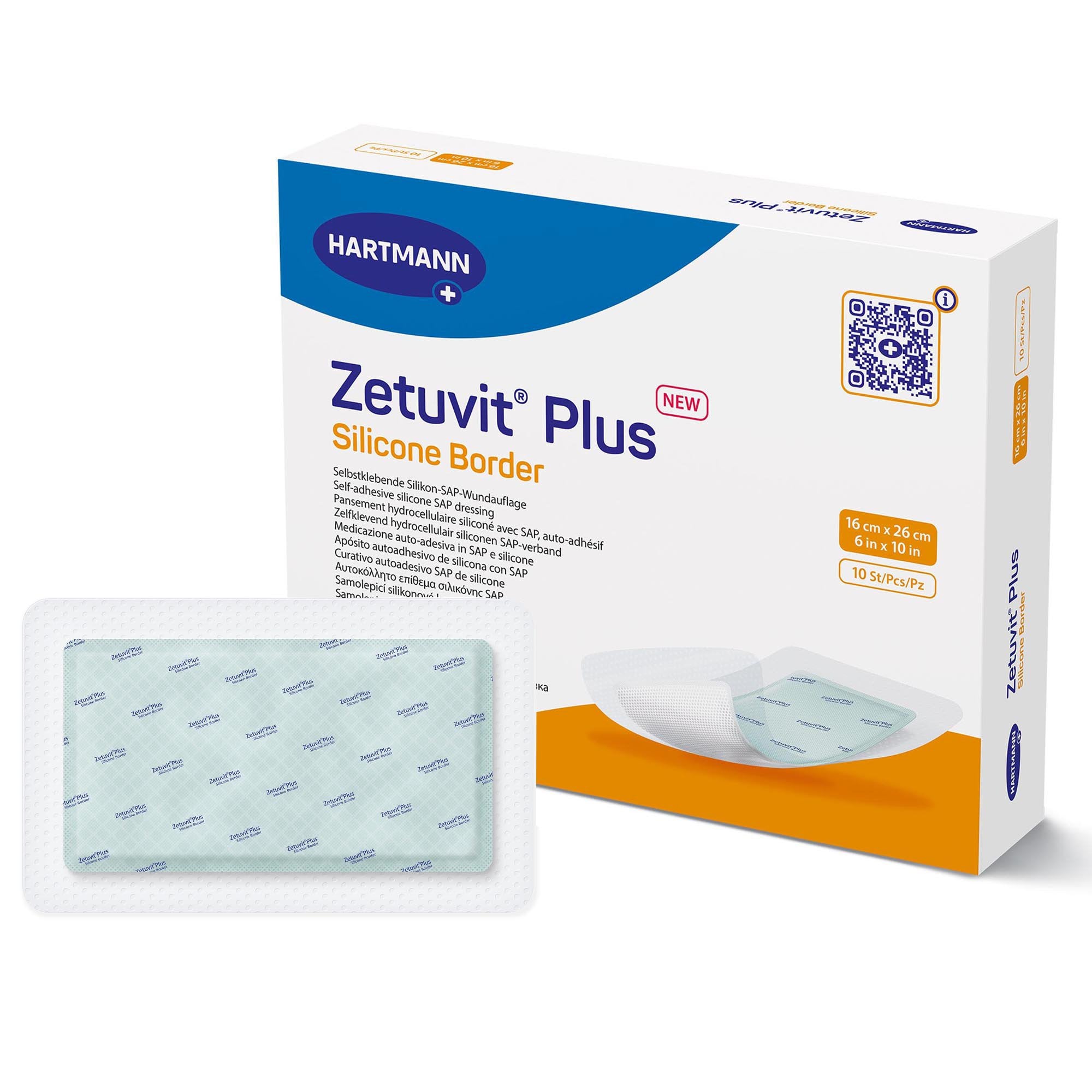 Zetuvit® Plus Silicone Border Super Absorbent Dressing, 6 x 10 Inch