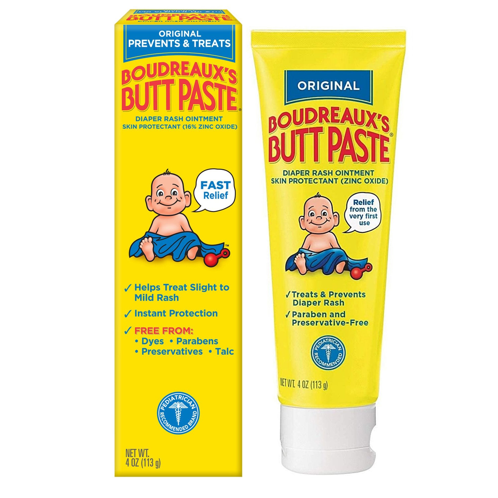 Boudreaux's Original Butt Paste Diaper Rash Treatment, 16% Zinc Oxide, 4 oz Tube