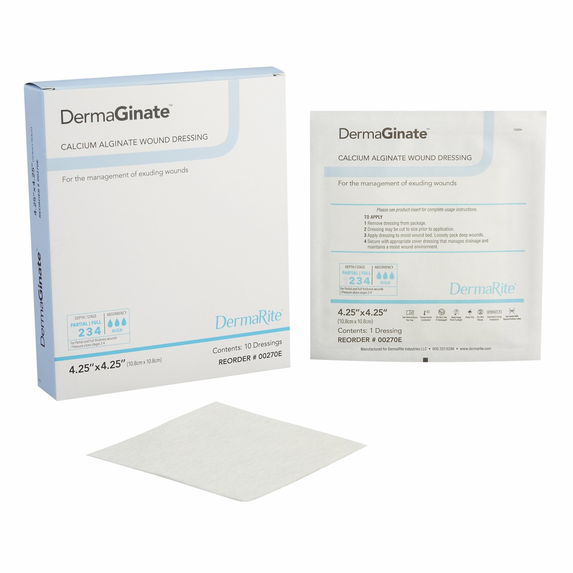 DermaGinate® Alginate Dressing, 4-1/4 x 4-1/4 Inch