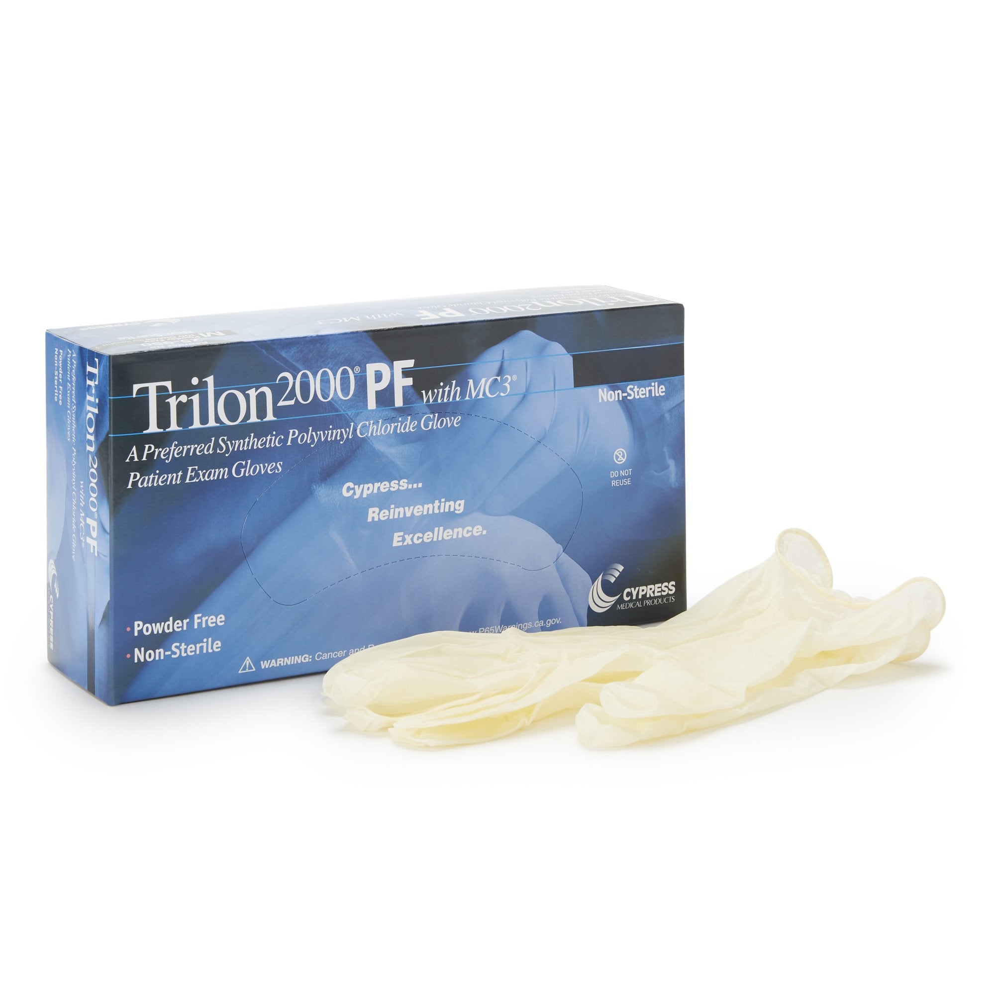 Trilon 2000® PF with MC3® Stretch Vinyl Standard Cuff Length Exam Glove, Large, Ivory