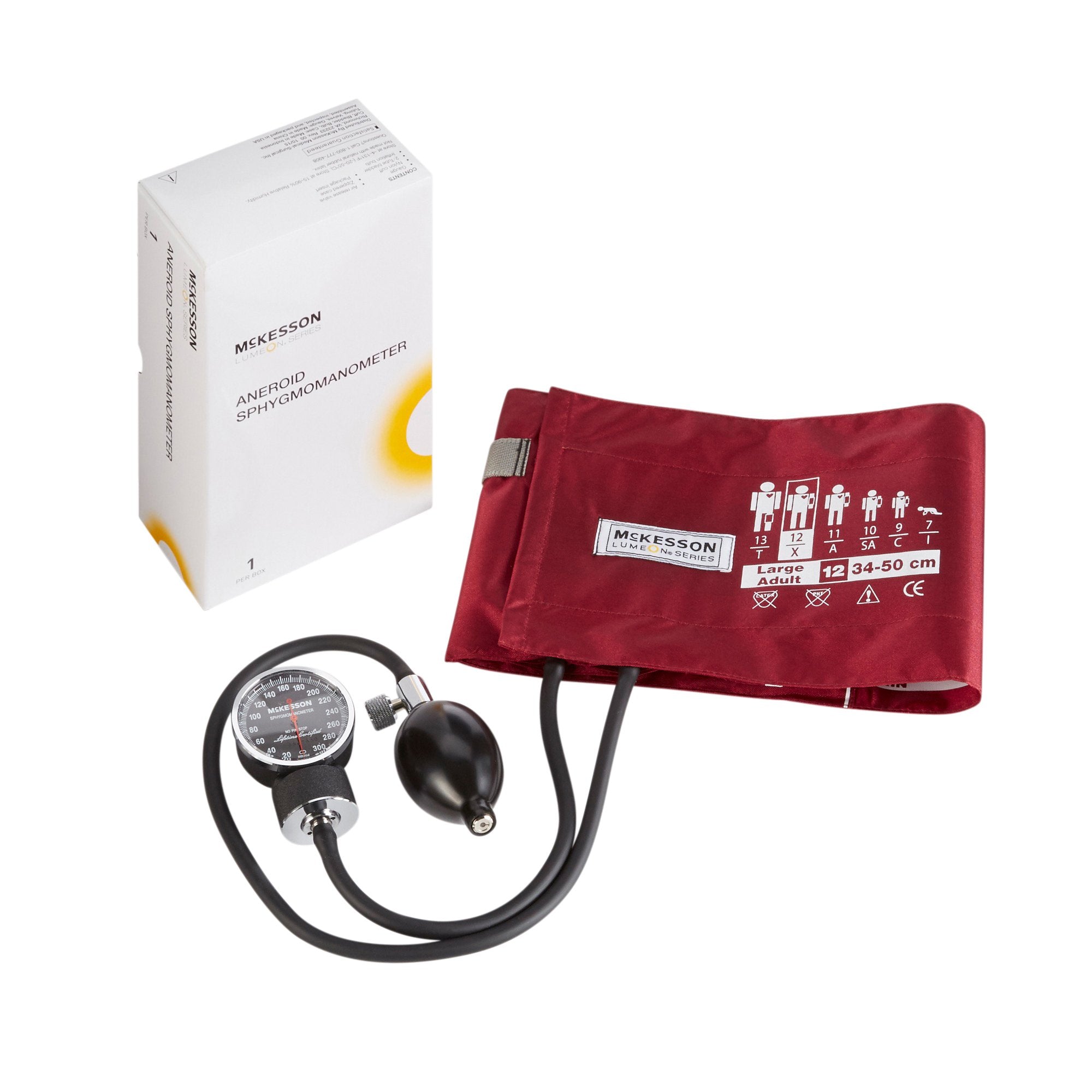 McKesson Lumeon Aneroid Sphygmomanometer with Cuff, 2-Tube, Pocket-Size, Handheld, Adult Large Cuff, Burgundy