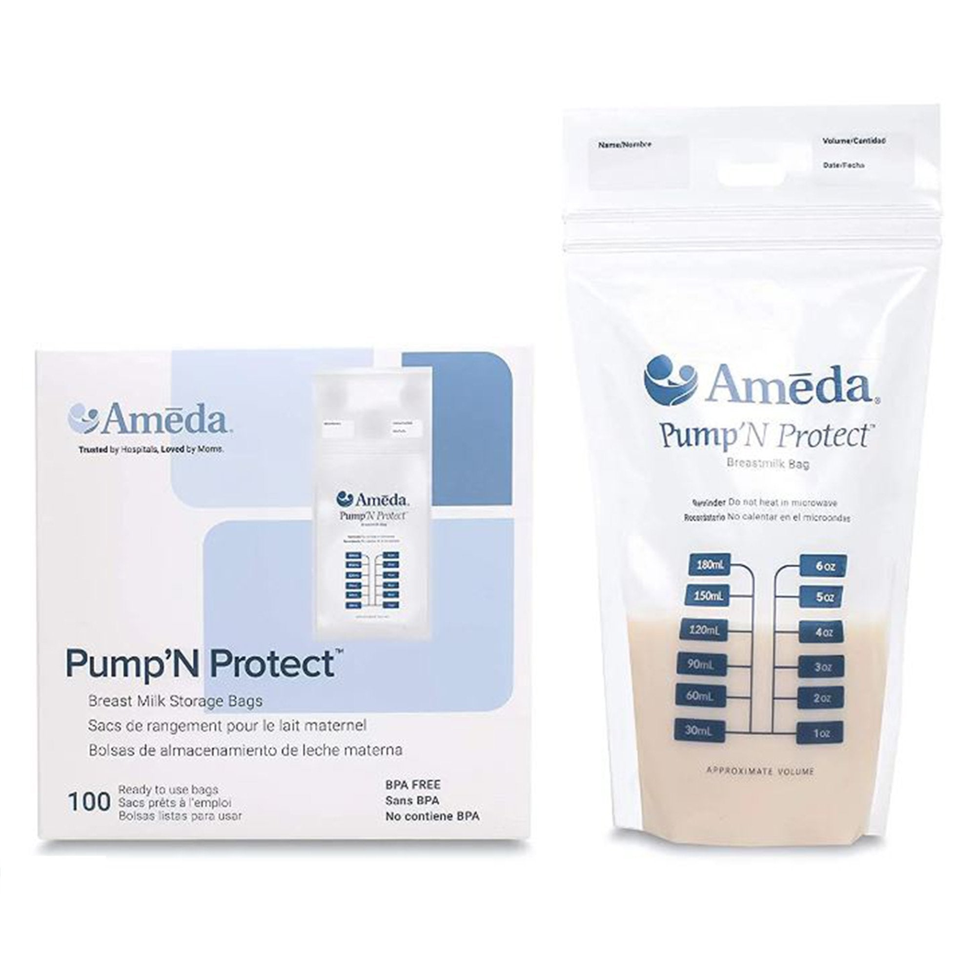 Breast Milk Storage Bag Ameda® Pump 'N Protect™ 6 oz. Plastic